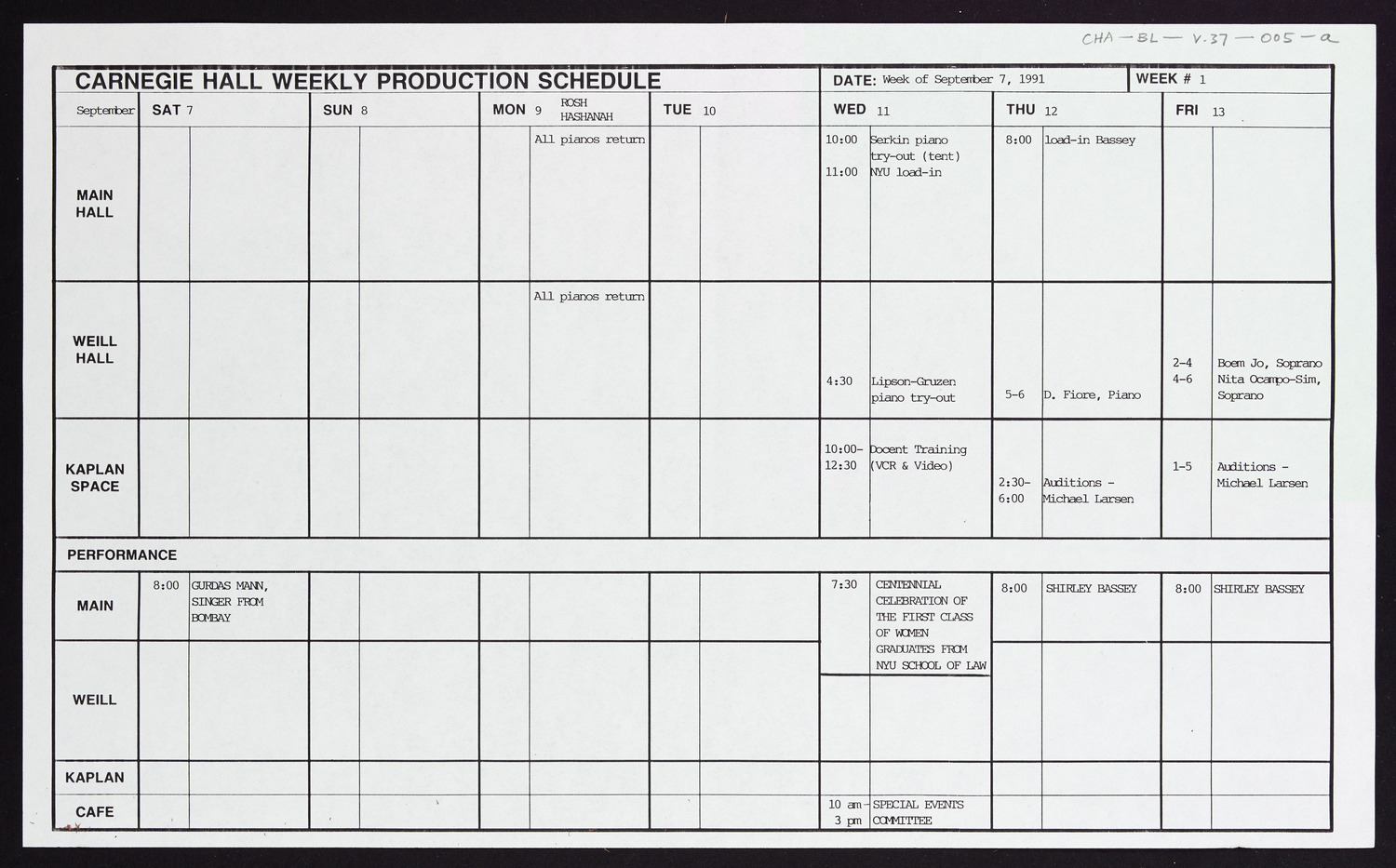 Carnegie Hall Booking Ledger, volume 37, page 5a