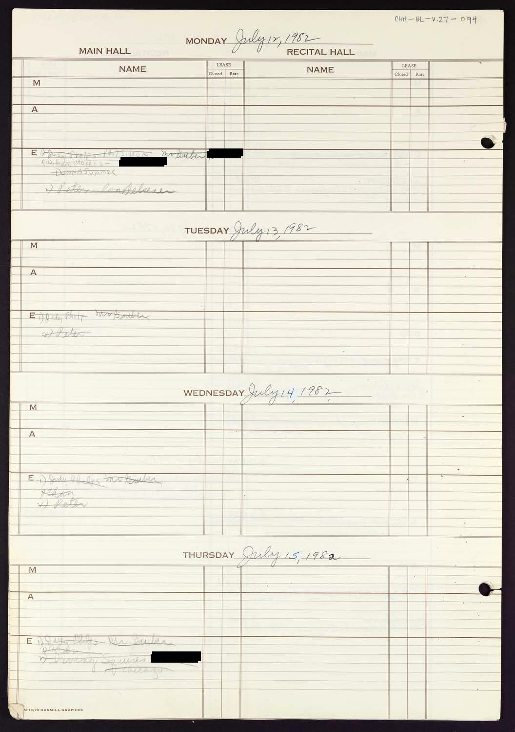 Carnegie Hall Booking Ledger, volume 27, page 94