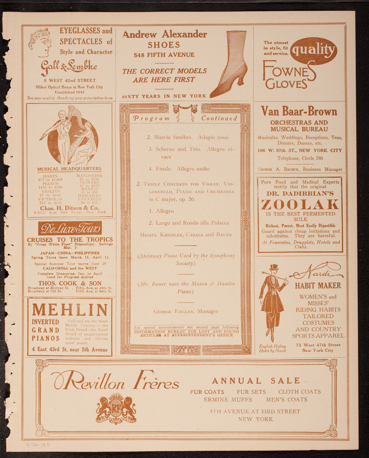 New York Symphony Orchestra, March 13, 1917, program page 9