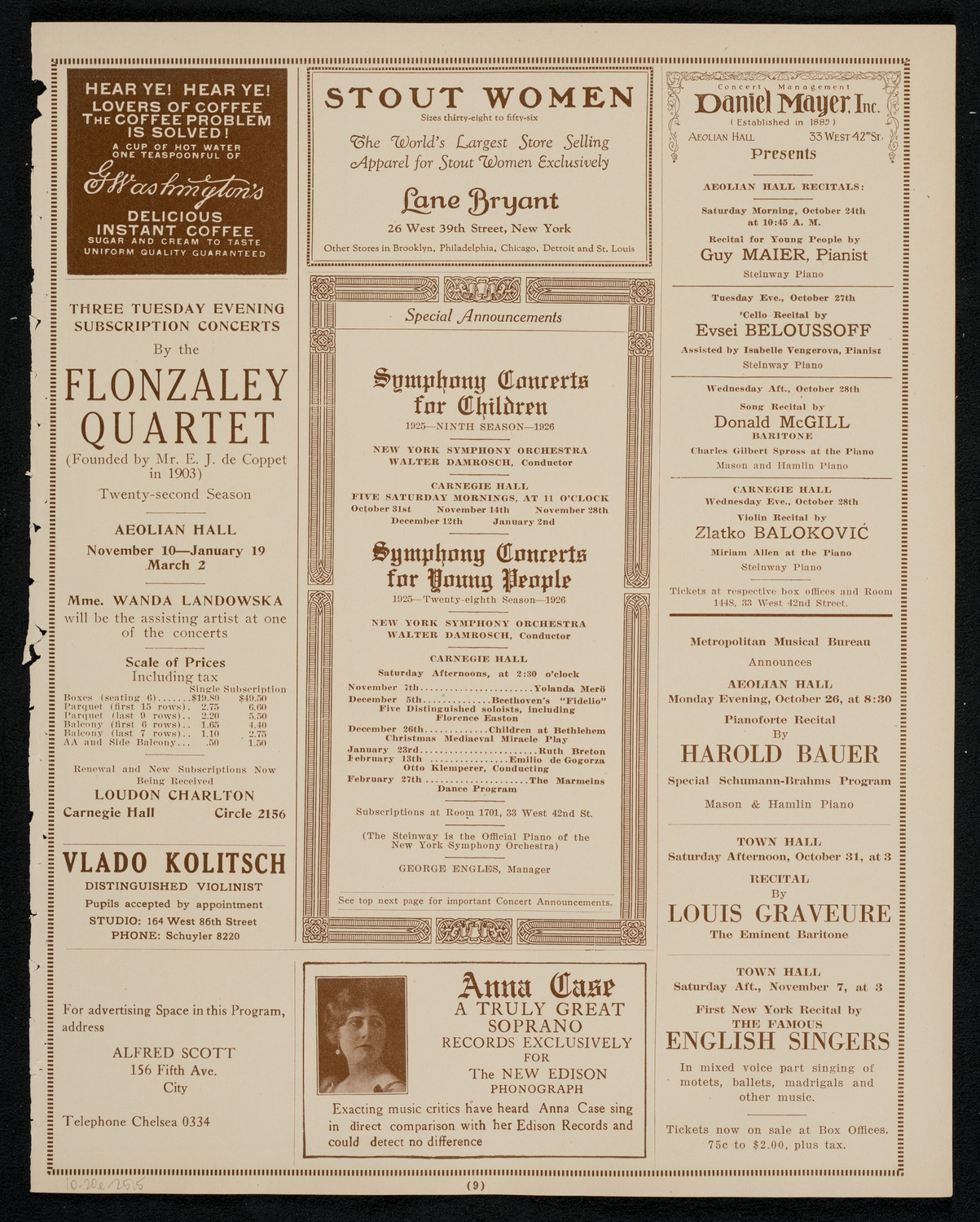 Philadelphia Orchestra, October 20, 1925, program page 9