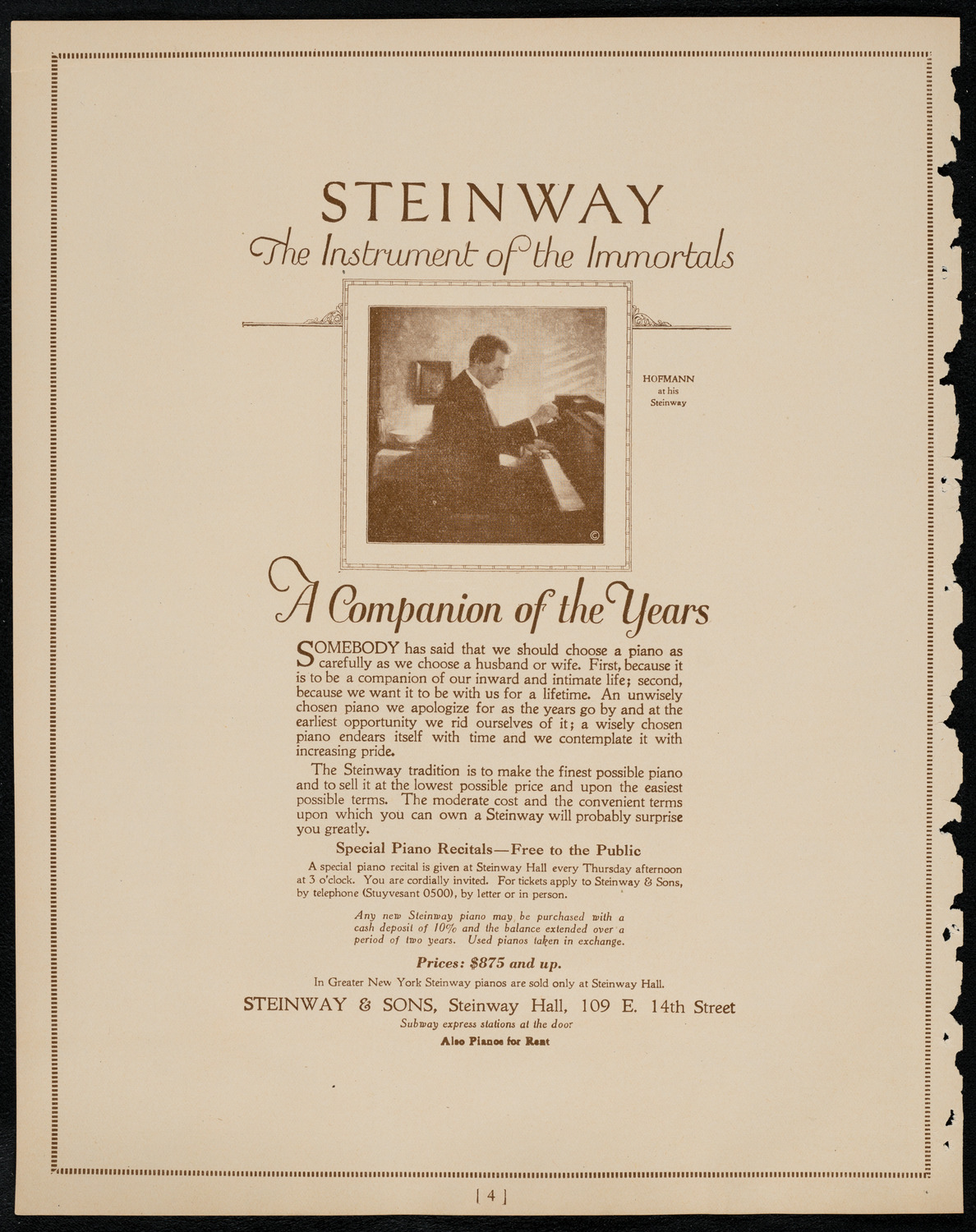 Josef Hofmann, Piano, February 22, 1922, program page 4