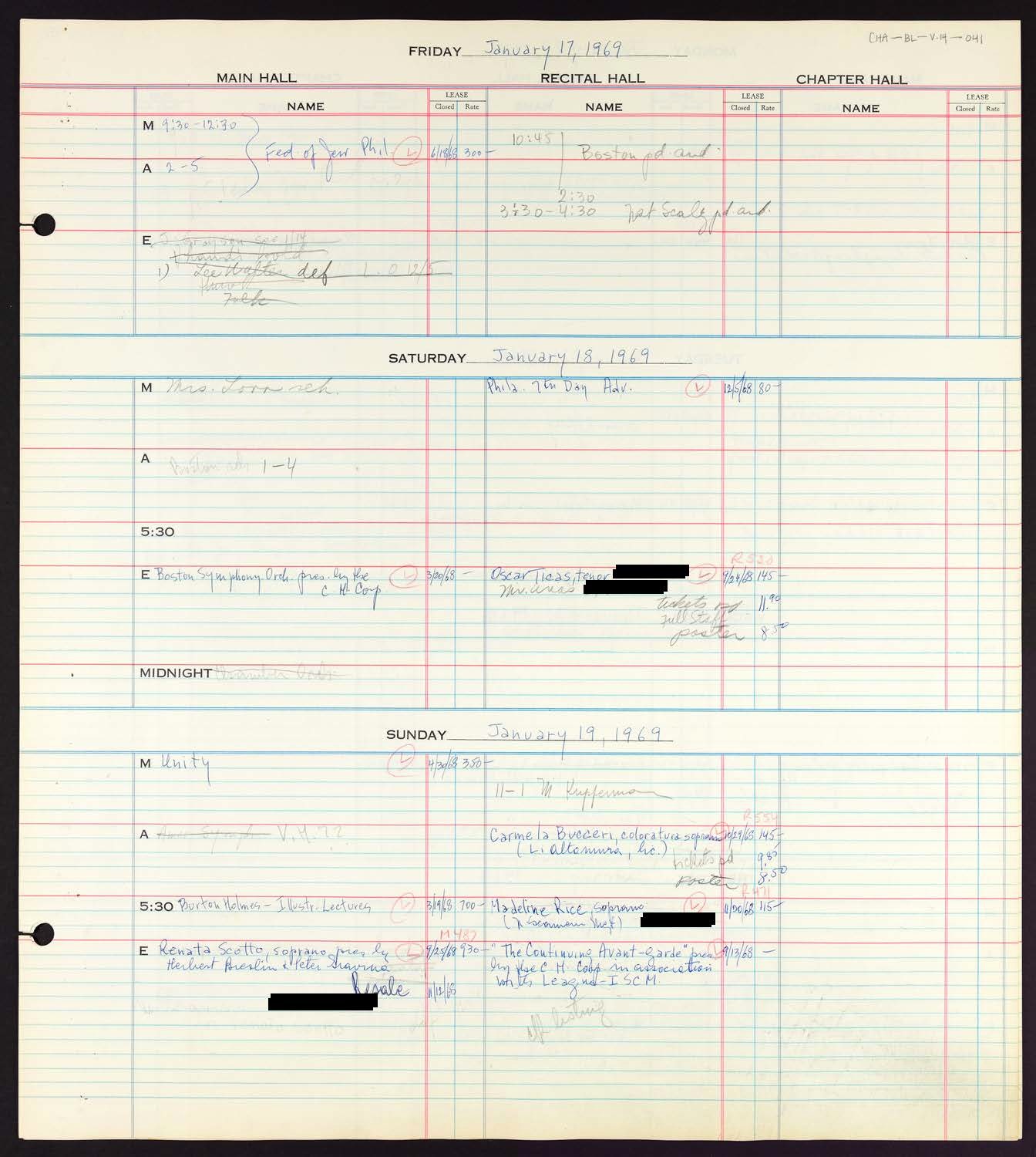 Carnegie Hall Booking Ledger, volume 14, page 41