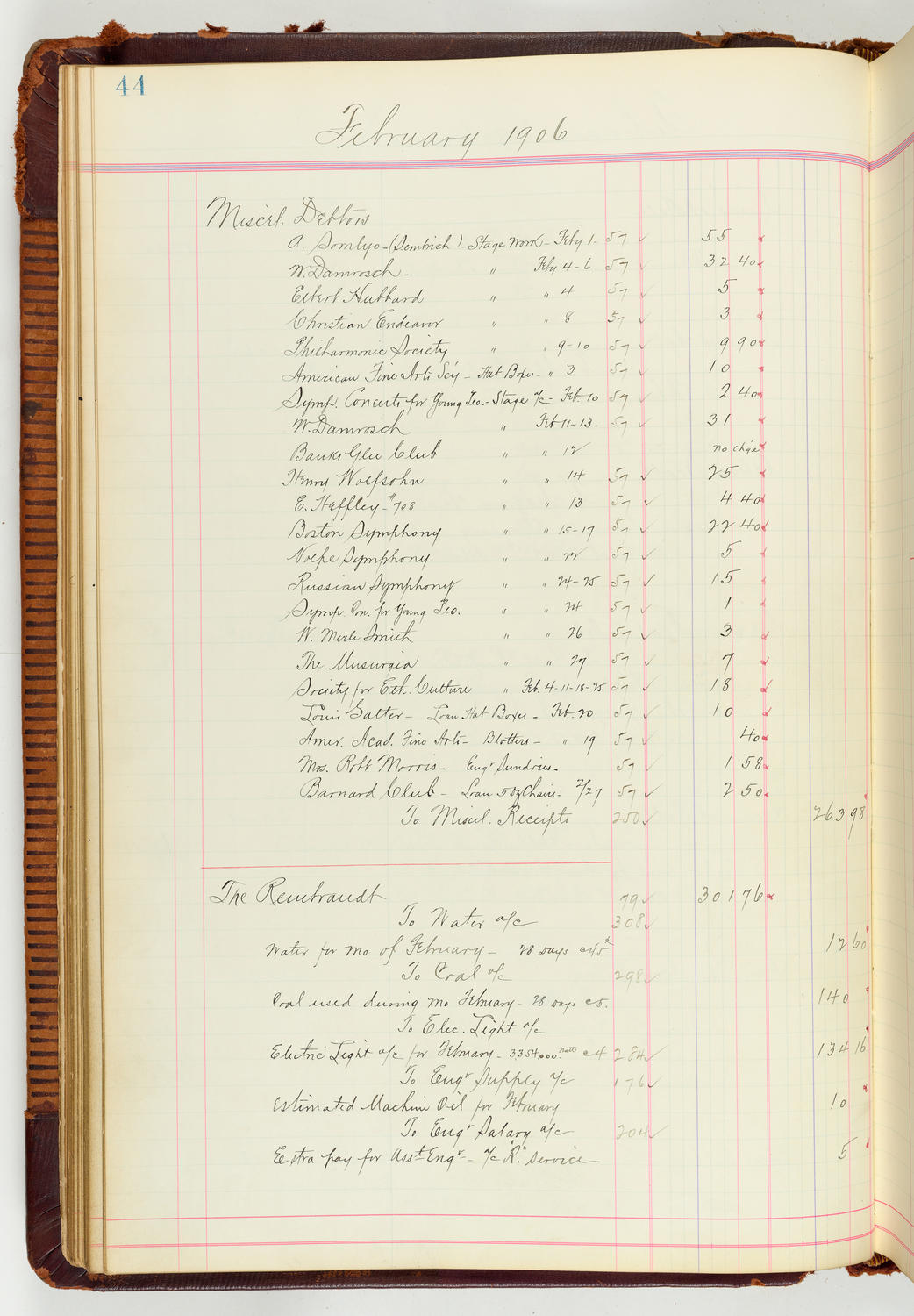 Music Hall Accounting Ledger Journal, volume 7, page 44