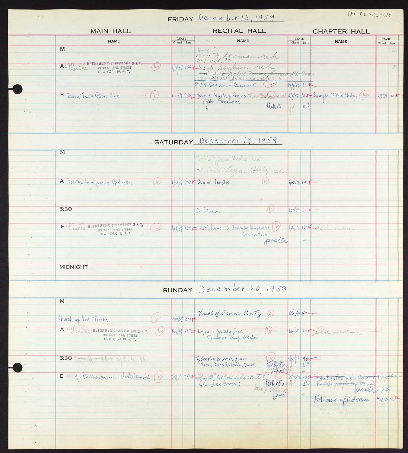 Carnegie Hall Booking Ledger, volume 5, page 27