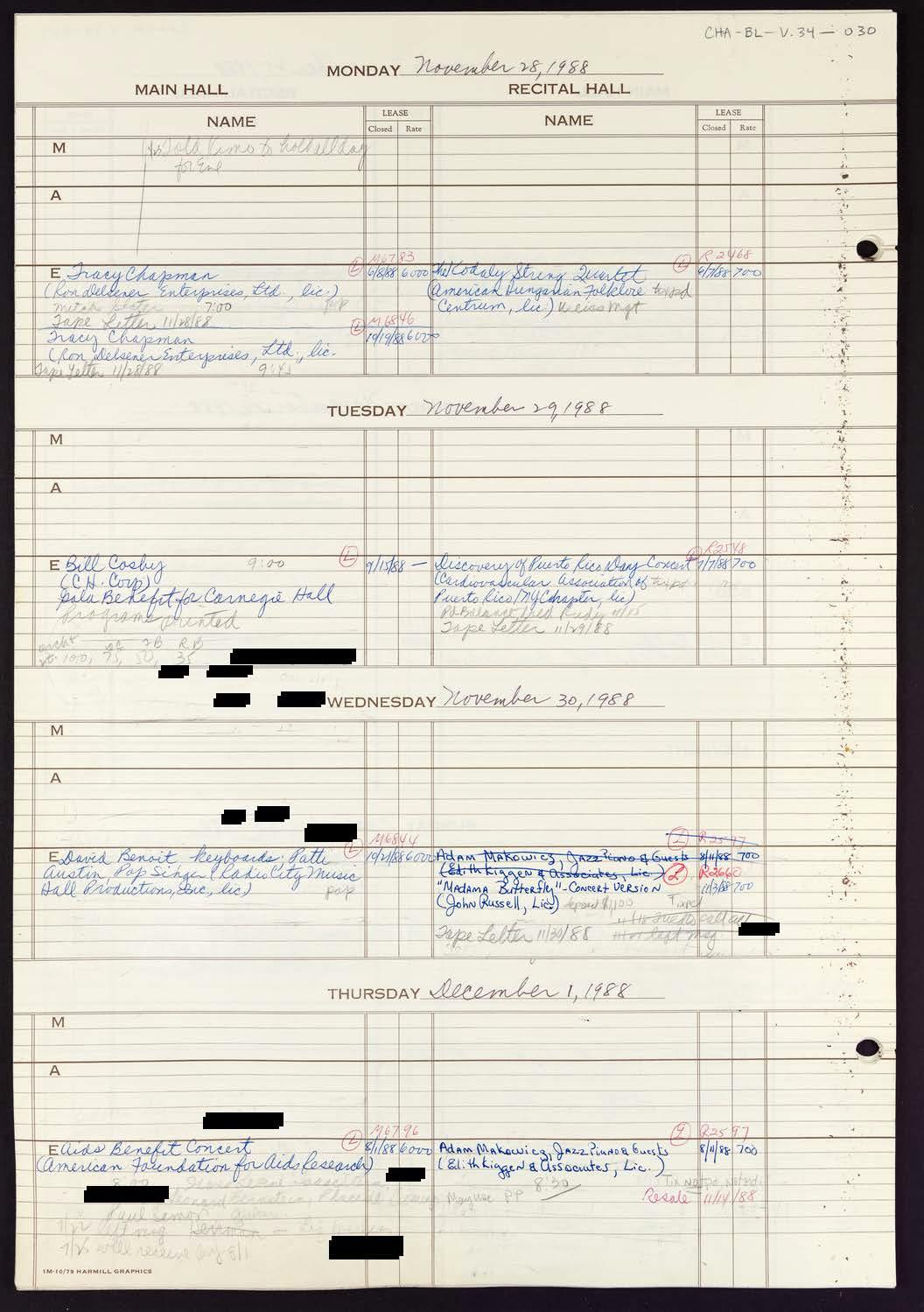 Carnegie Hall Booking Ledger, volume 34, page 30