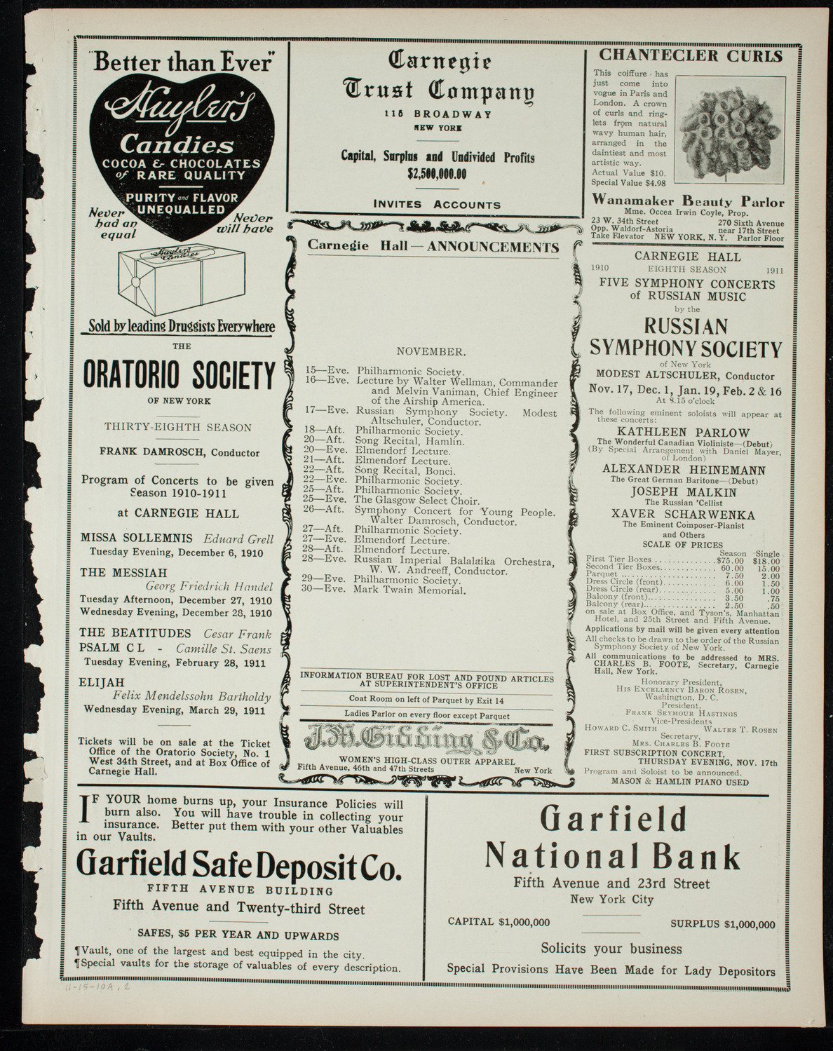 Jeanne Jomelli, Soprano, November 15, 1910, program page 3