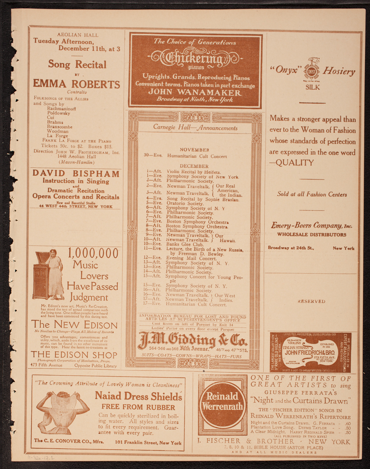 New York Philharmonic, November 30, 1917, program page 3