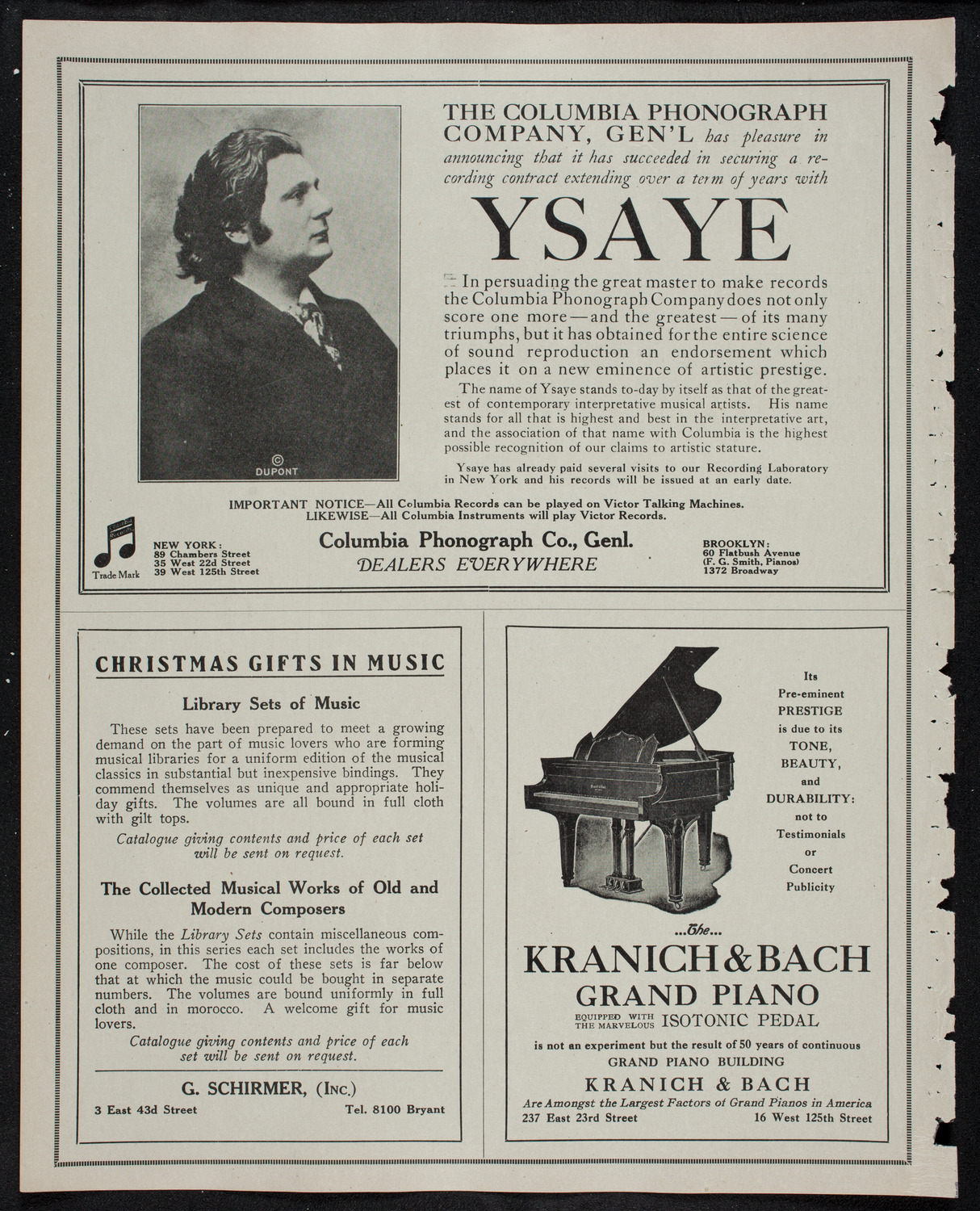 Eugène Ysaÿe, Violin, and Leopold Godowsky, Piano, December 28, 1912, program page 6