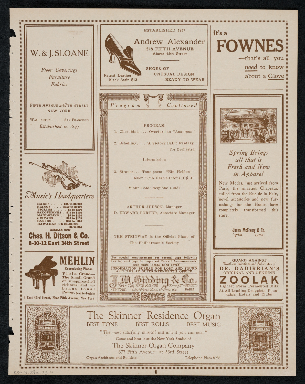 New York Philharmonic, March 28, 1923, program page 7
