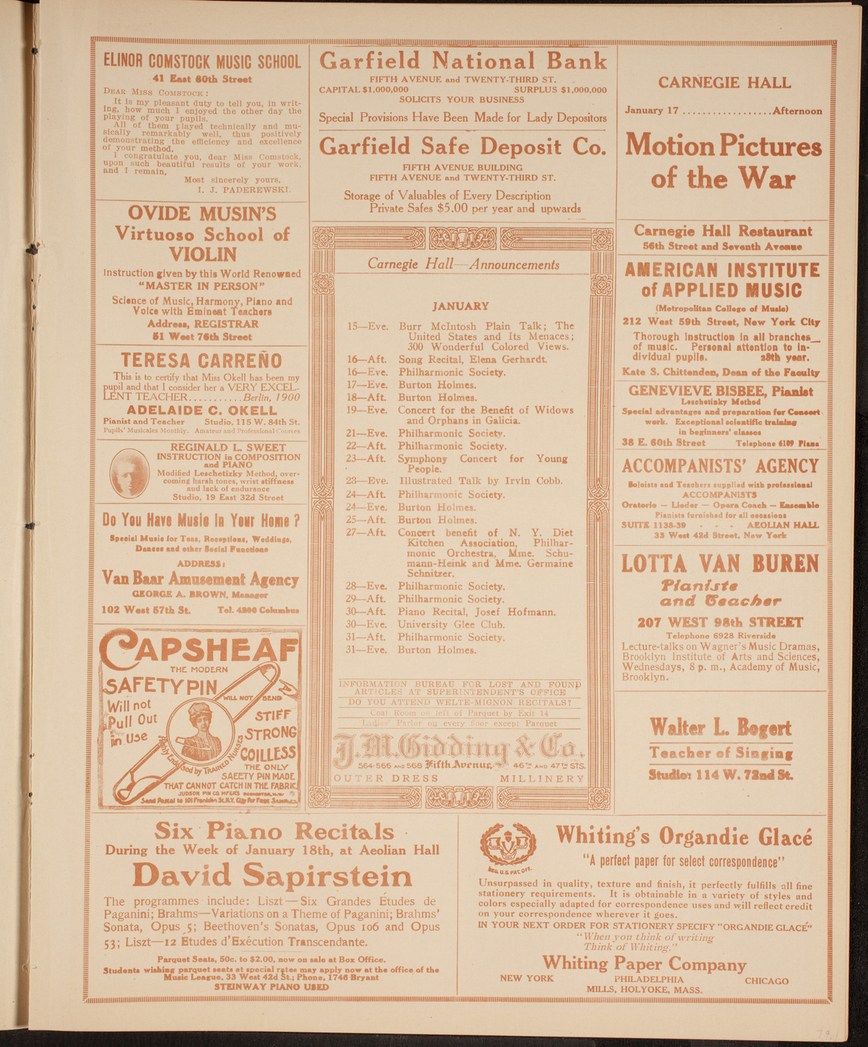 New York Philharmonic, January 15, 1915, program page 3