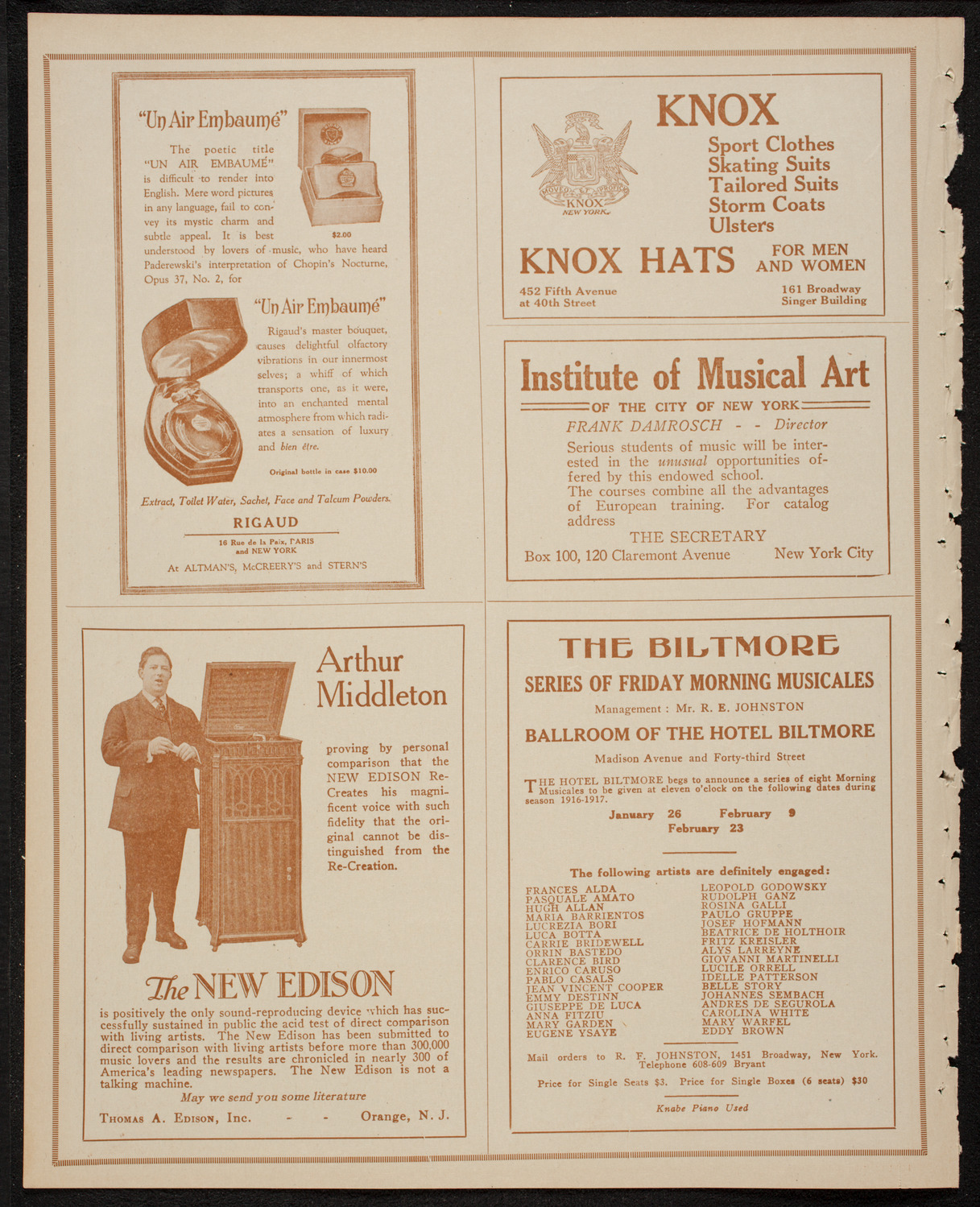 New York Philharmonic, January 18, 1917, program page 2