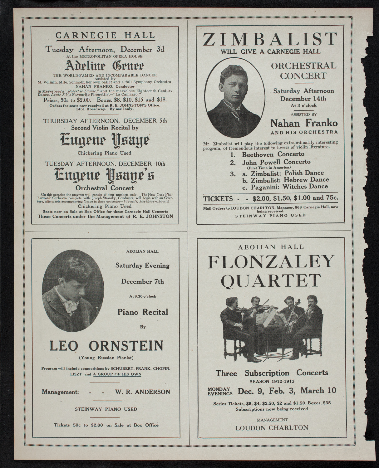 Eugène Ysaÿe, Violin, December 5, 1912, program page 10