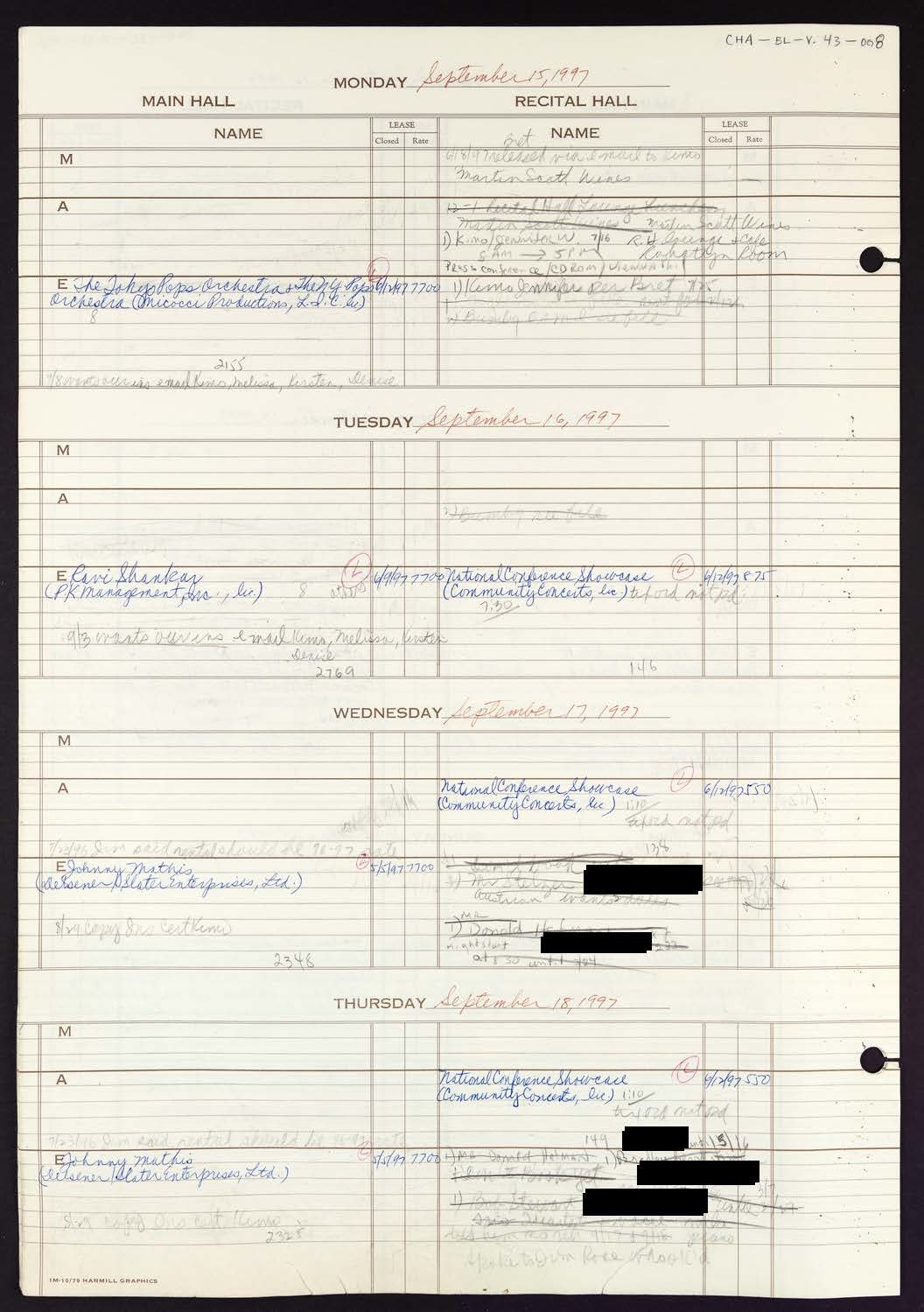 Carnegie Hall Booking Ledger, volume 43, page 8