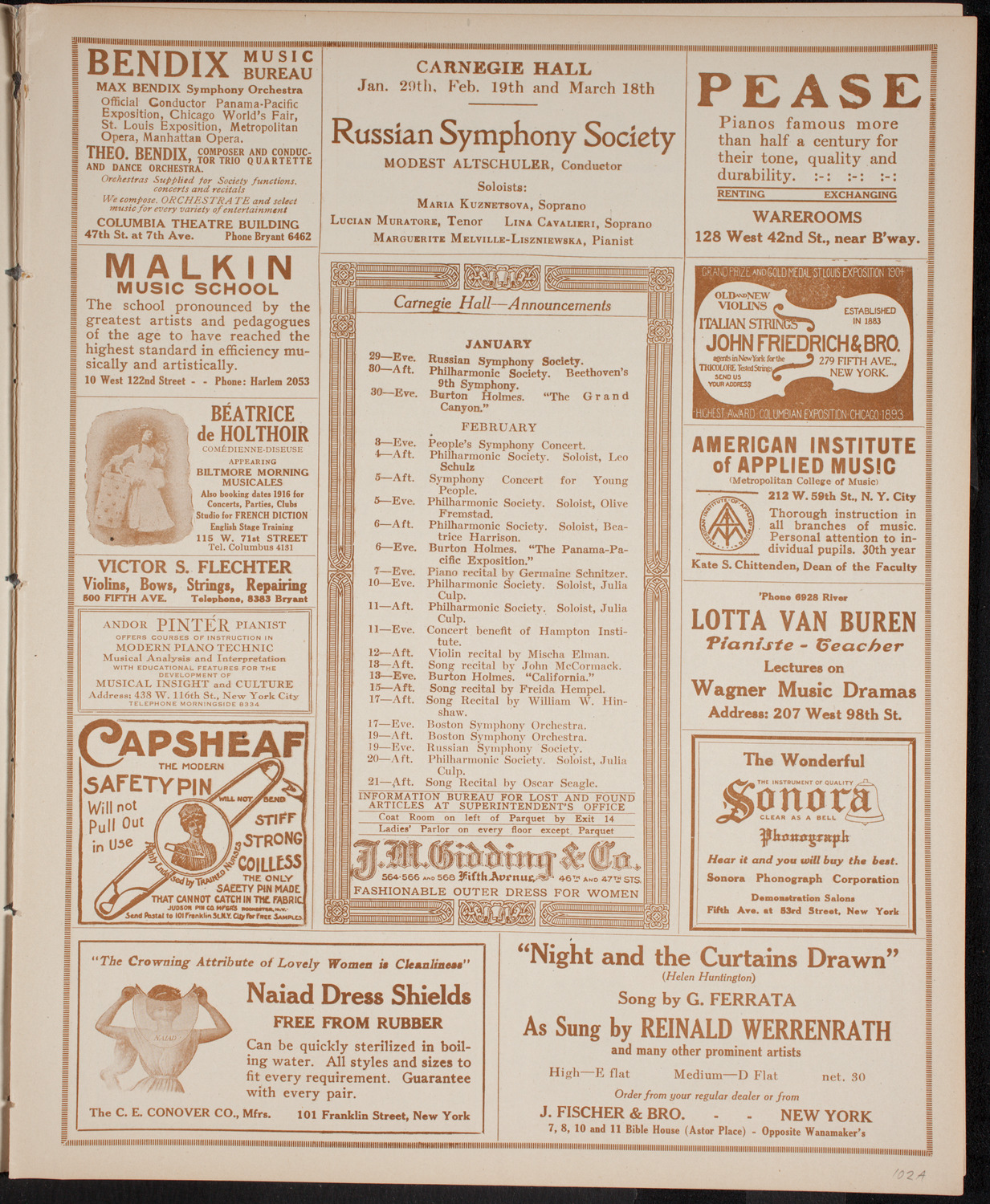 Josef Hofmann, Piano, January 29, 1916, program page 3