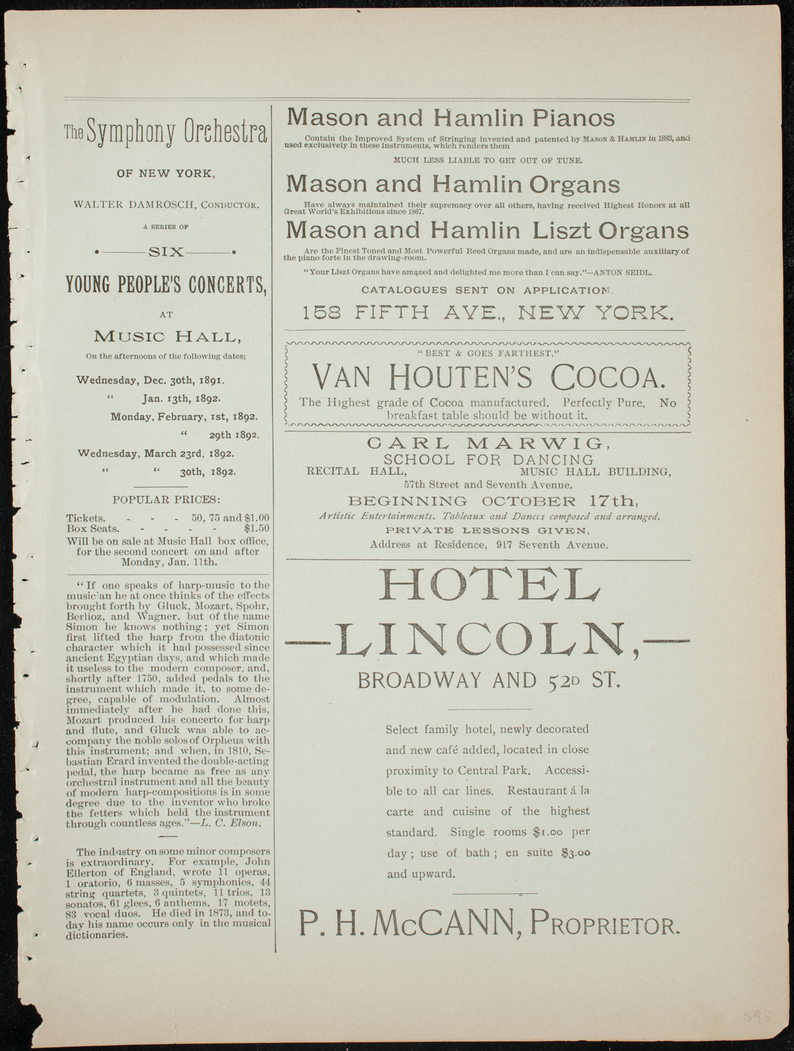 Beethoven String Quartet, January 14, 1892, program page 5