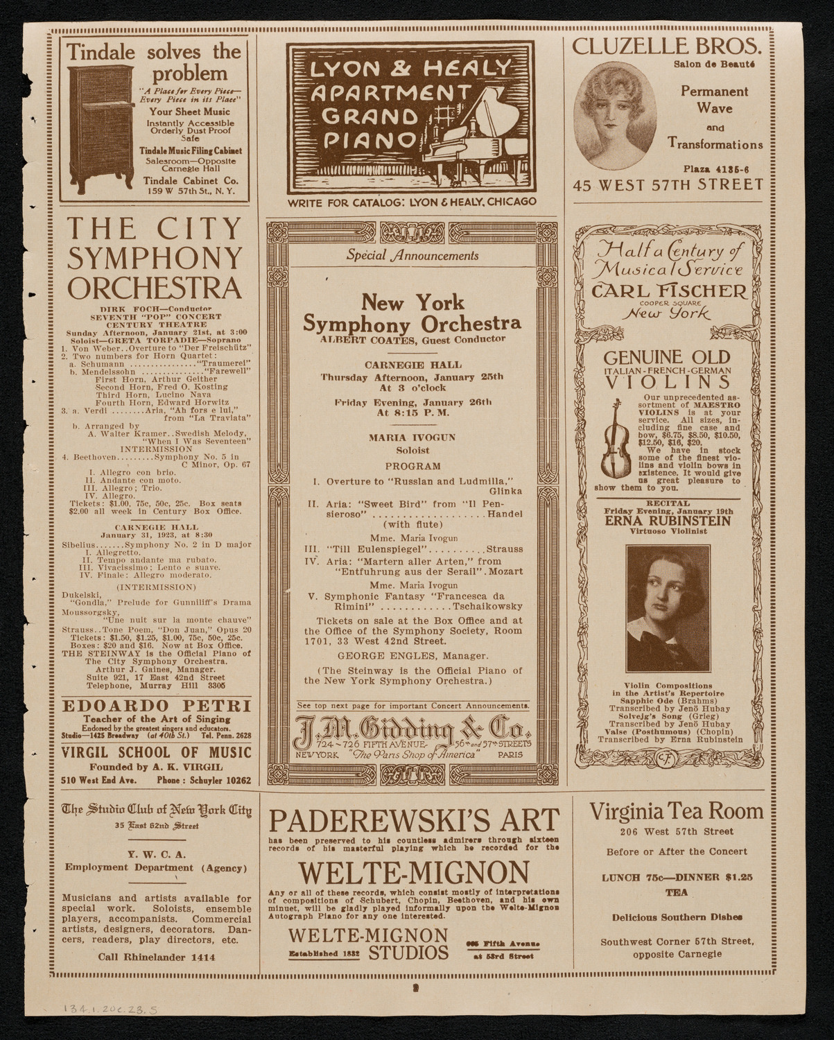 City Symphony Orchestra, January 20, 1923, program page 9