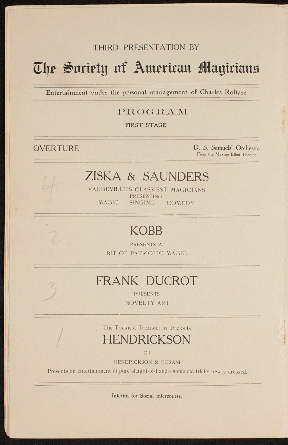 Society of American Magicians, January 14, 1911, program page 8