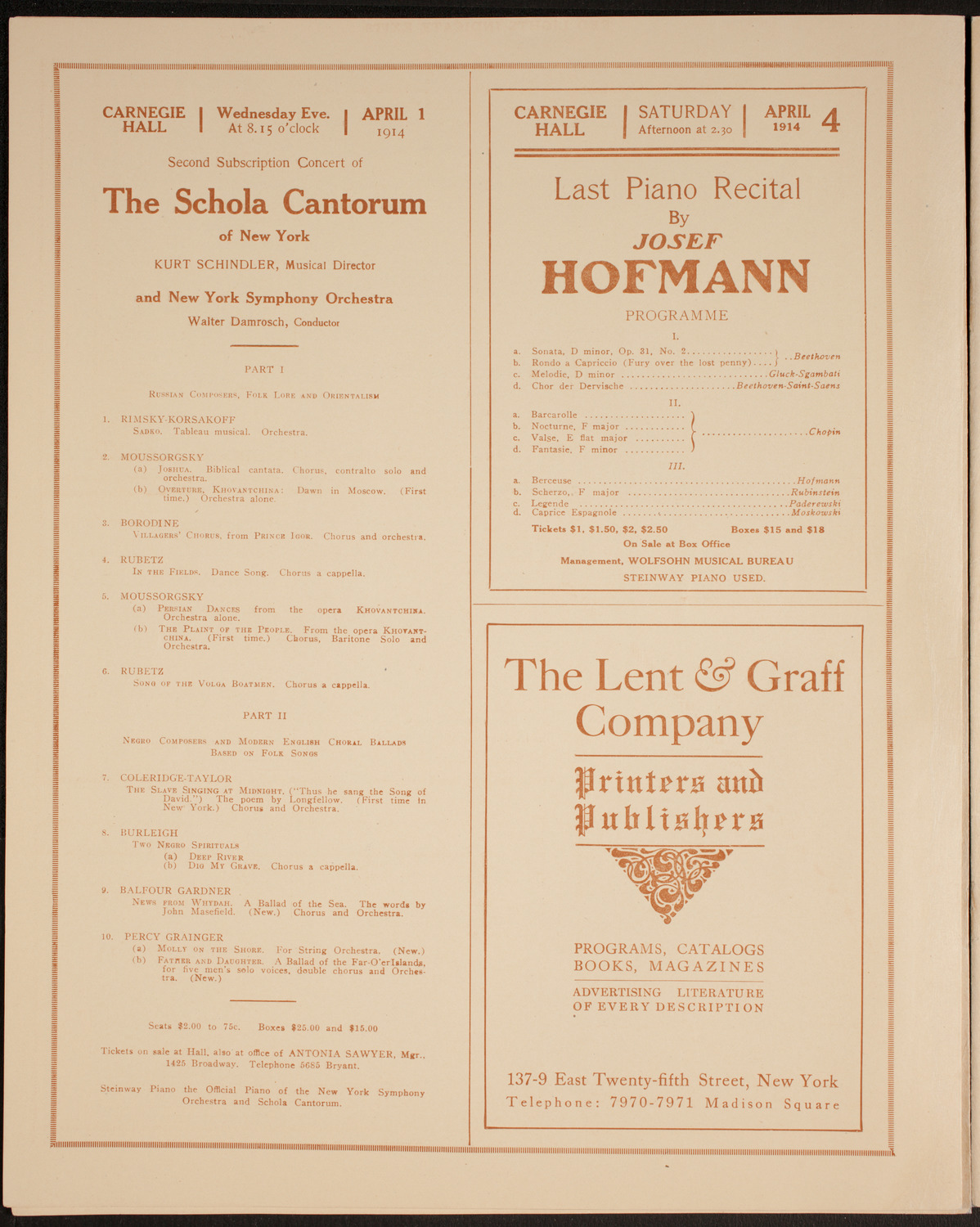 Ignacy Jan Paderewski, Piano, Frances Alda, Soprano, and Ernestine Schumann-Heink, Contralto, March 28, 1914, program page 10