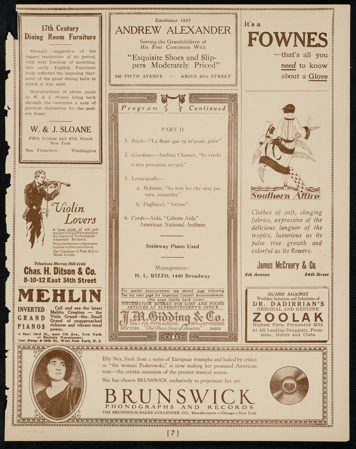 Carnegie Hall - João (Giovanni) Del Negri, Tenor, January 21, 1922, program  page 7