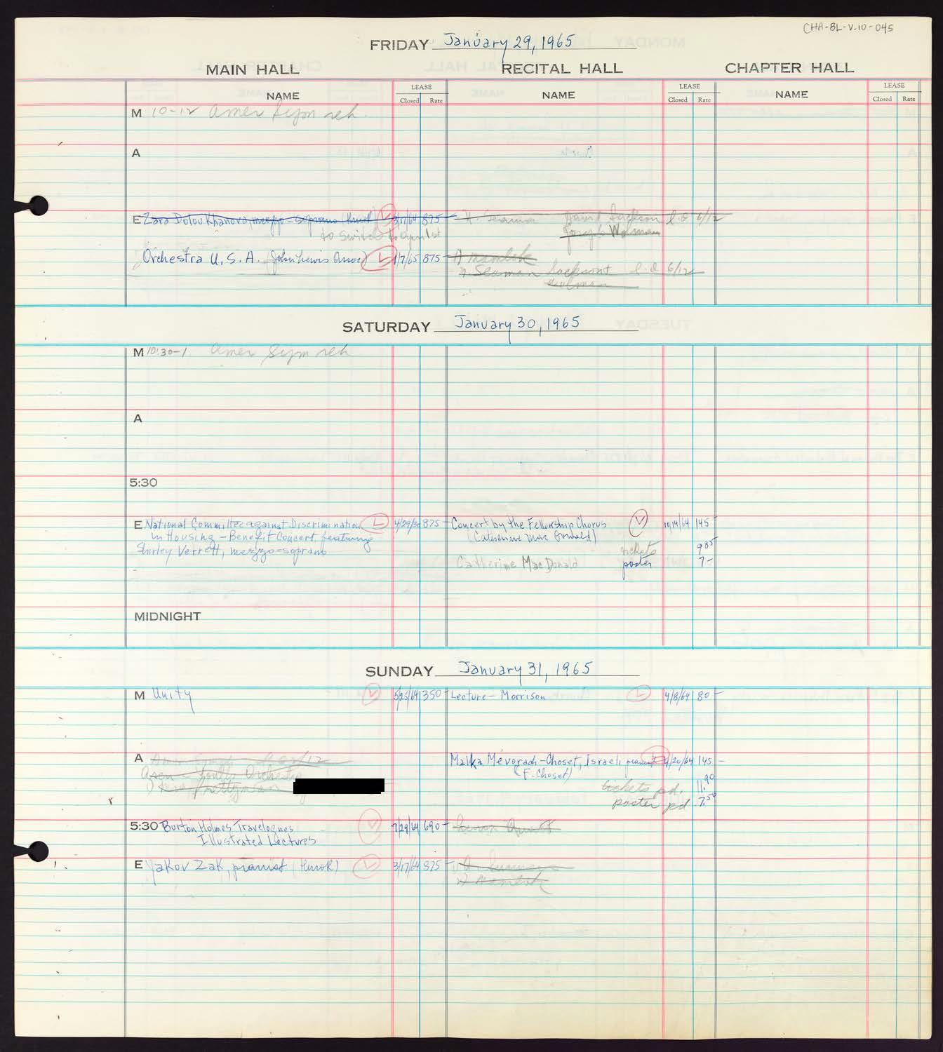 Carnegie Hall Booking Ledger, volume 10, page 45