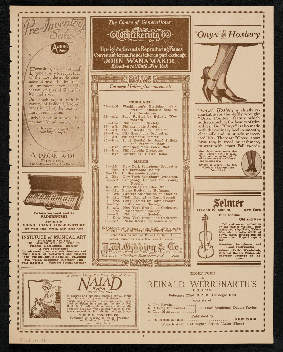 New York Philharmonic, February 21, 1923, program page 3