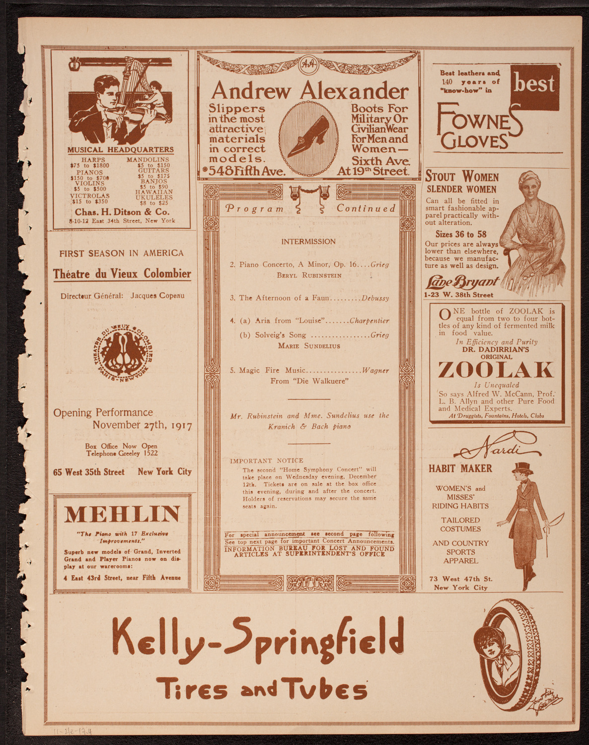 Home Symphony Concert: New York Philharmonic, November 21, 1917, program page 7
