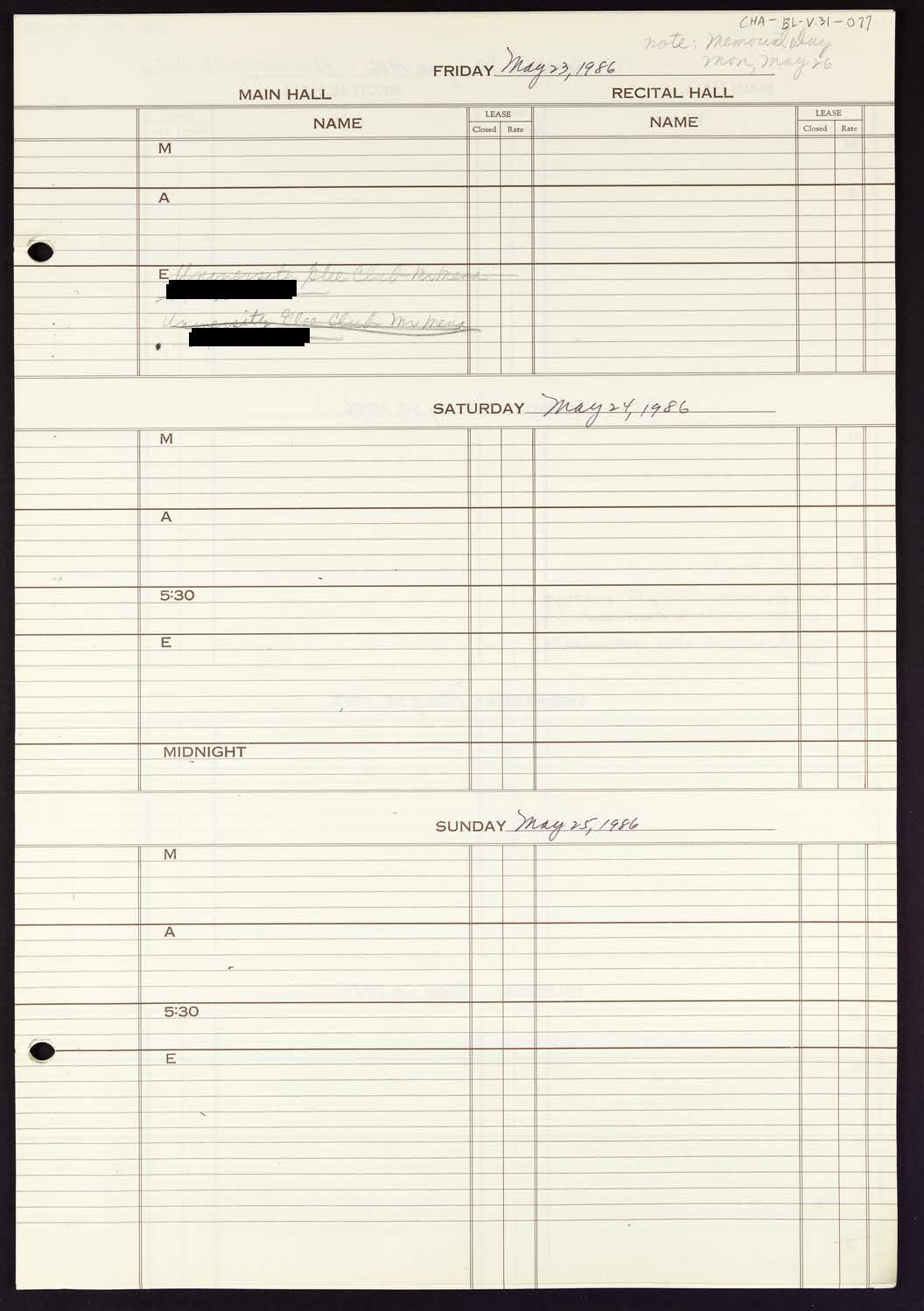 Carnegie Hall Booking Ledger, volume 31, page 77