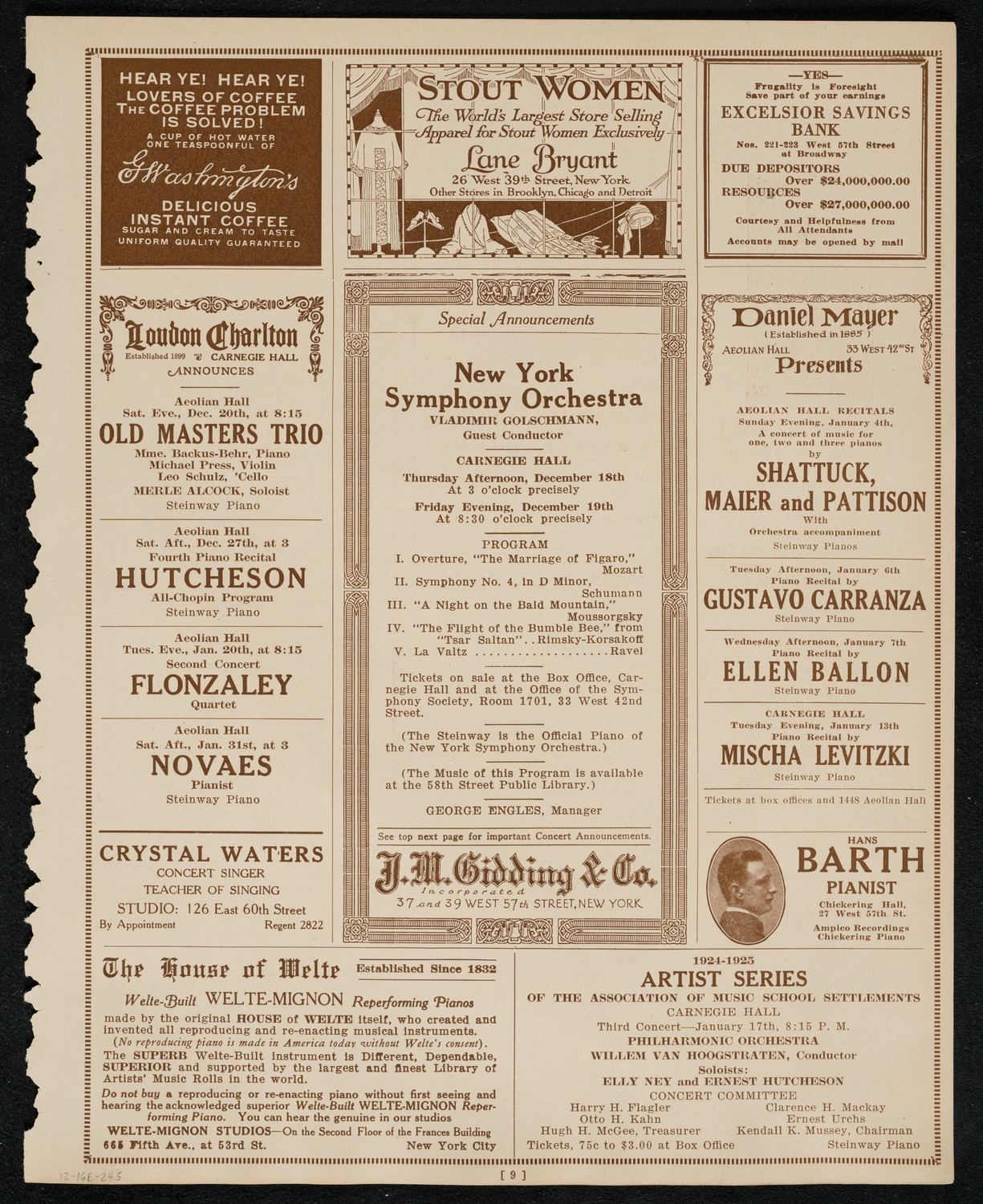 Philadelphia Orchestra, December 16, 1924, program page 9