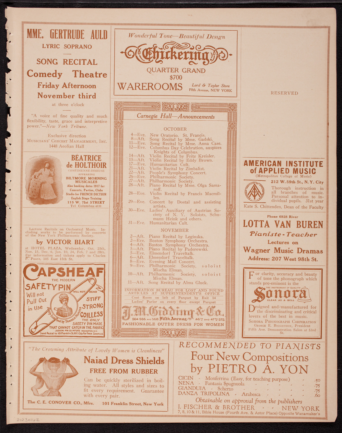 Meeting: The Humanitarian Cult, October 3, 1916, program page 3