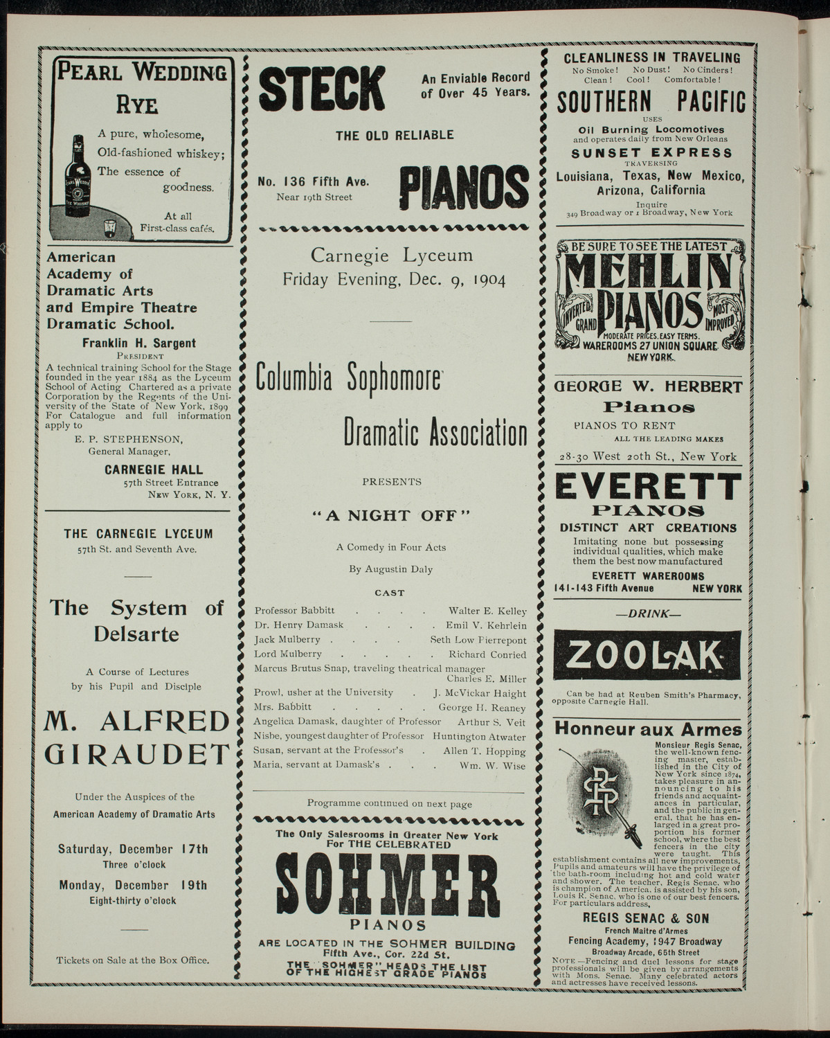 Columbia Sophomore Dramatic Association, December 9, 1904, program page 2