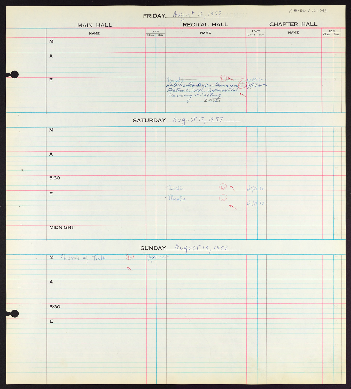 Carnegie Hall Booking Ledger, volume 2, page 93