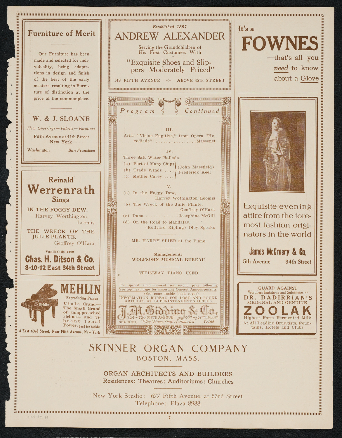 Reinald Werrenrath, Baritone, October 22, 1922, program page 7