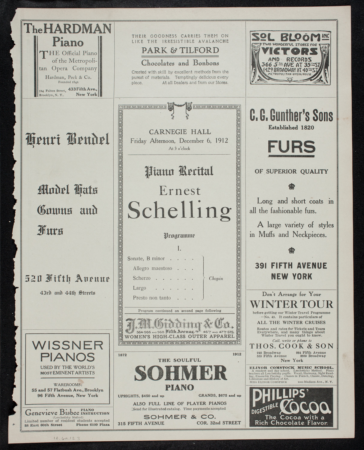 Ernest Schelling, Piano, December 6, 1912, program page 5