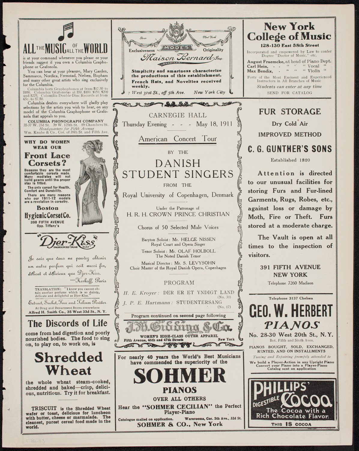 Danish Student Singers from the Royal University of Copenhagen, May 18, 1911, program page 5
