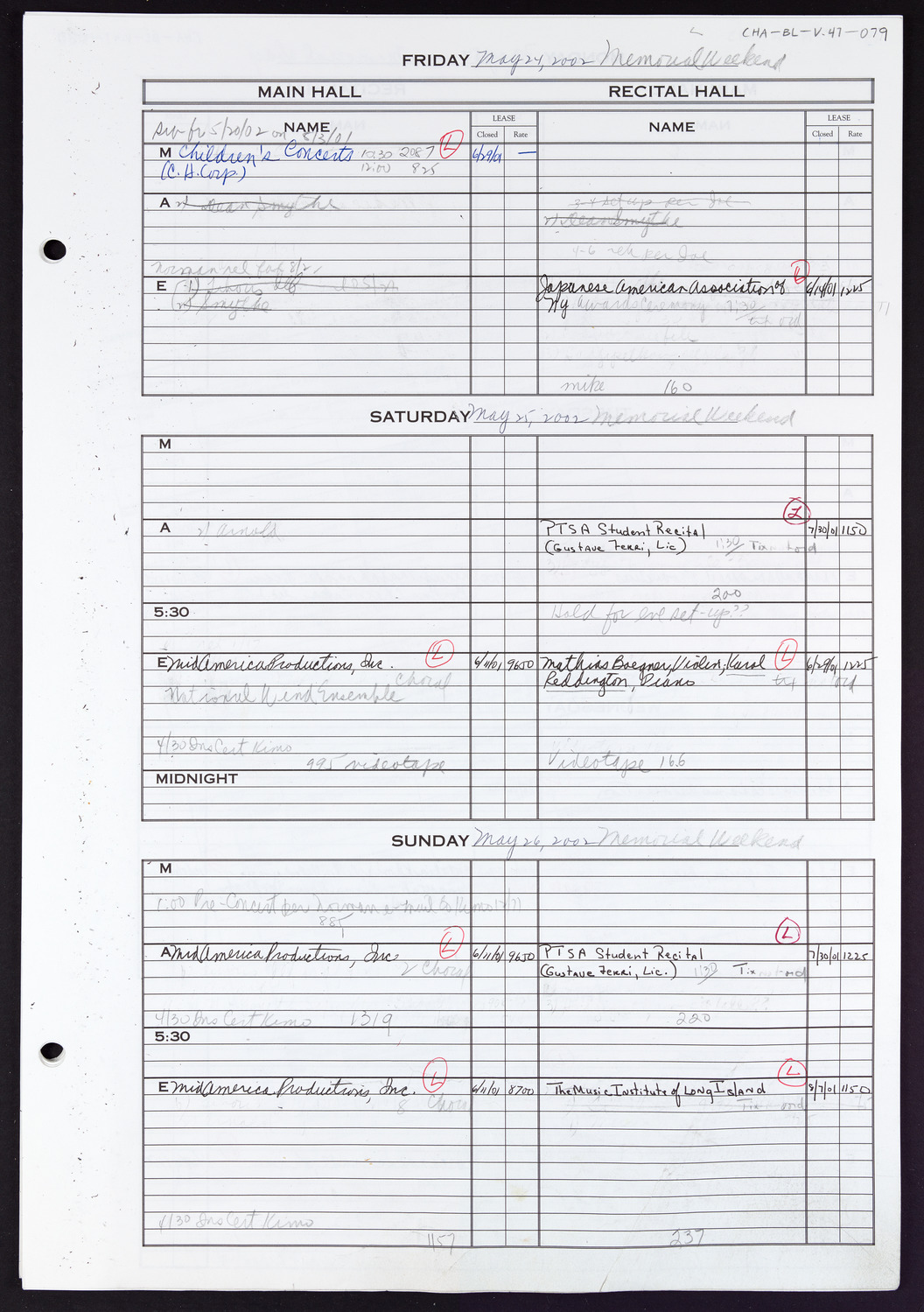 Carnegie Hall Booking Ledger, volume 47, page 79