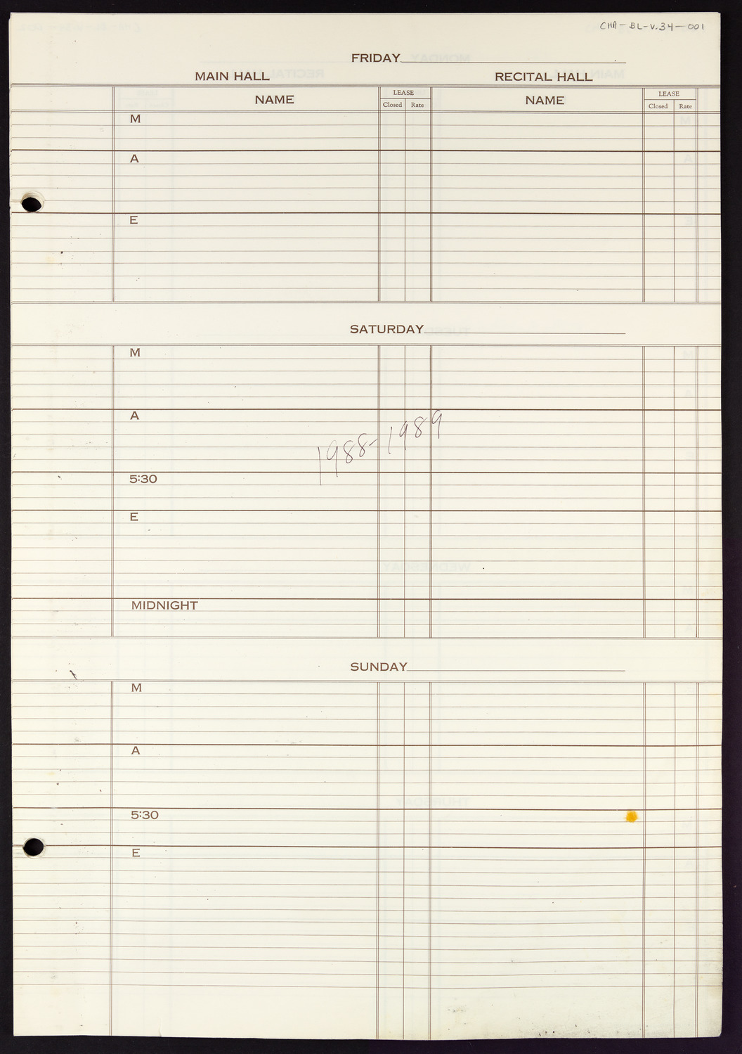 Carnegie Hall Booking Ledger, volume 34, page 1