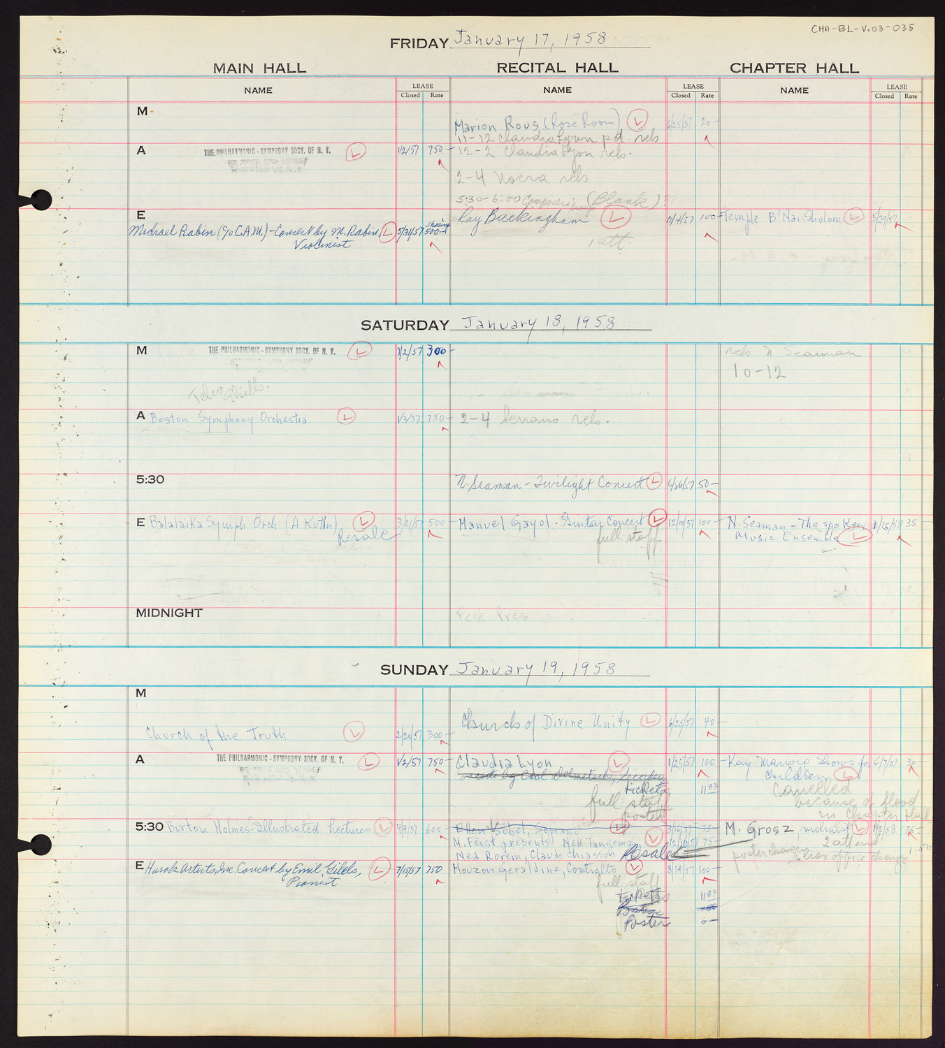 Carnegie Hall Booking Ledger, volume 3, page 35