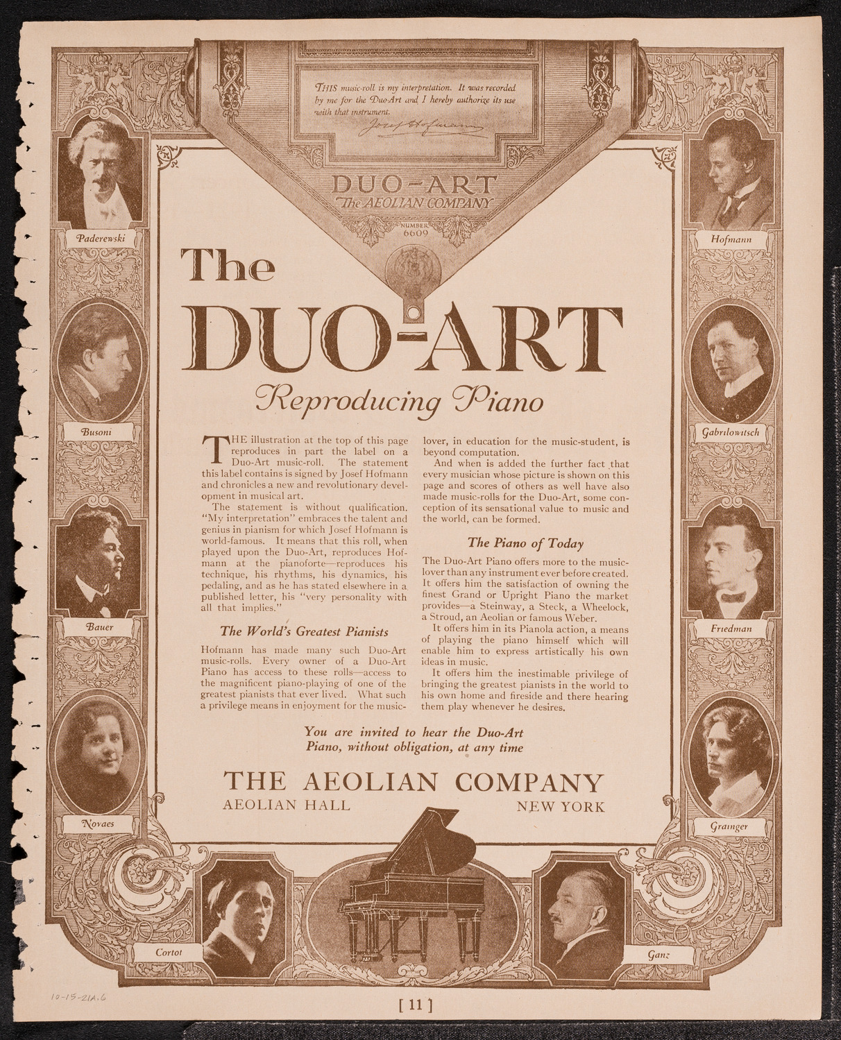 Elly Ney, Piano, October 15, 1921, program page 11