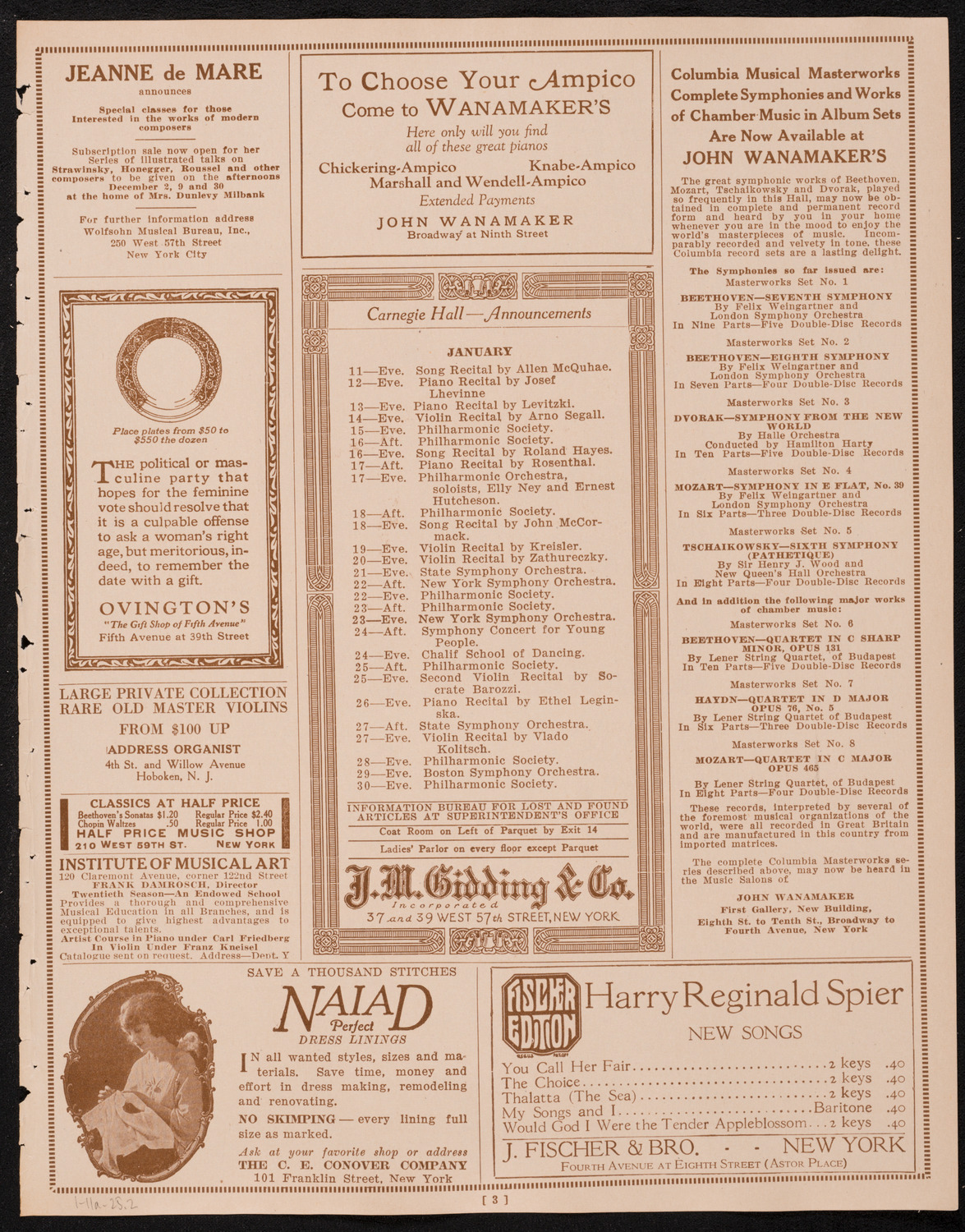 New York Philharmonic, January 11, 1925, program page 3