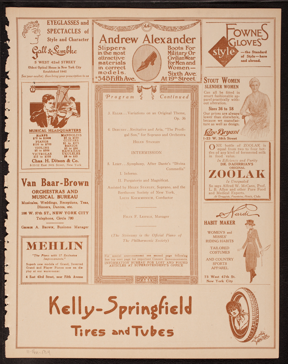 New York Philharmonic, November 16, 1917, program page 7