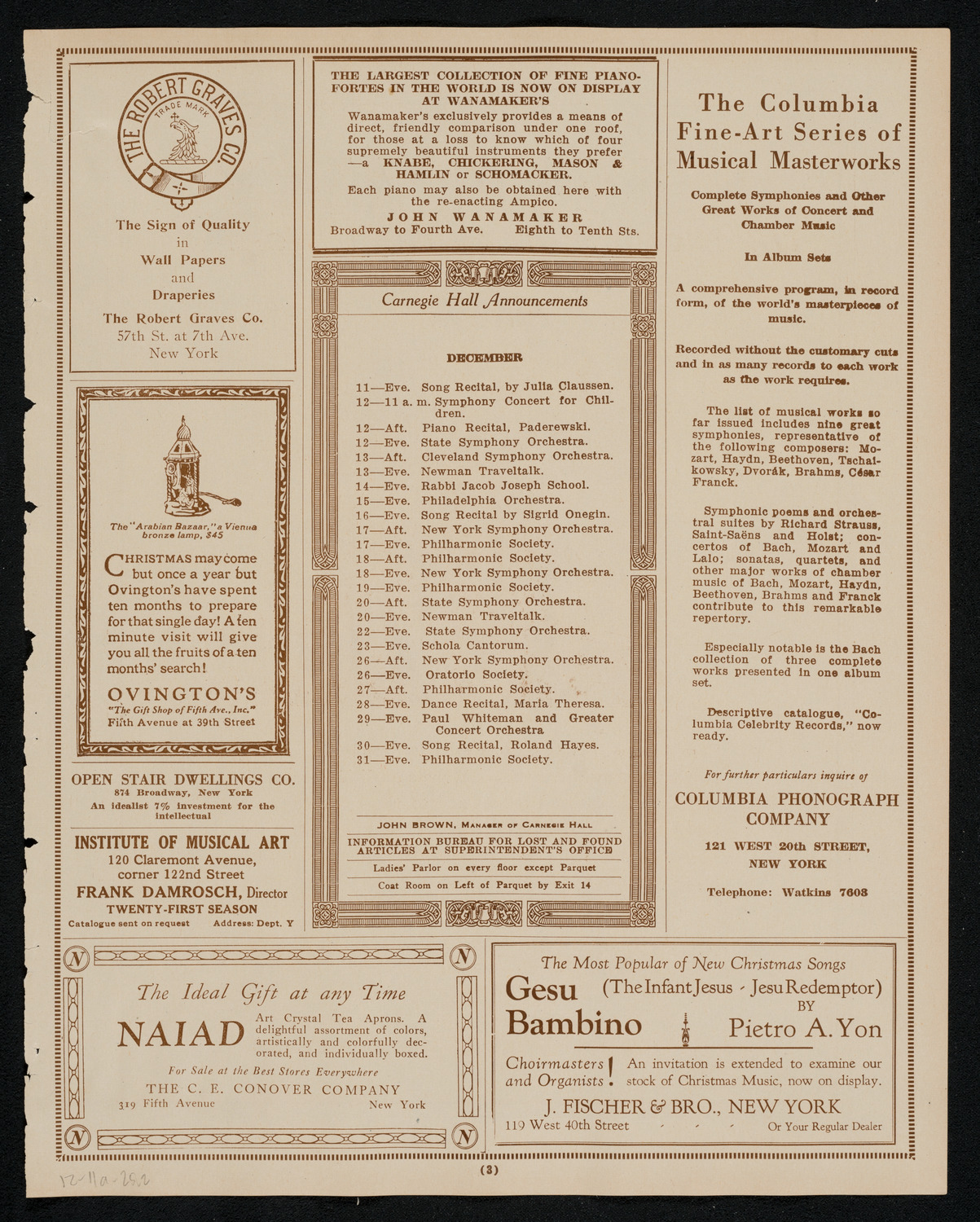 New York Philharmonic, December 11, 1925, program page 3