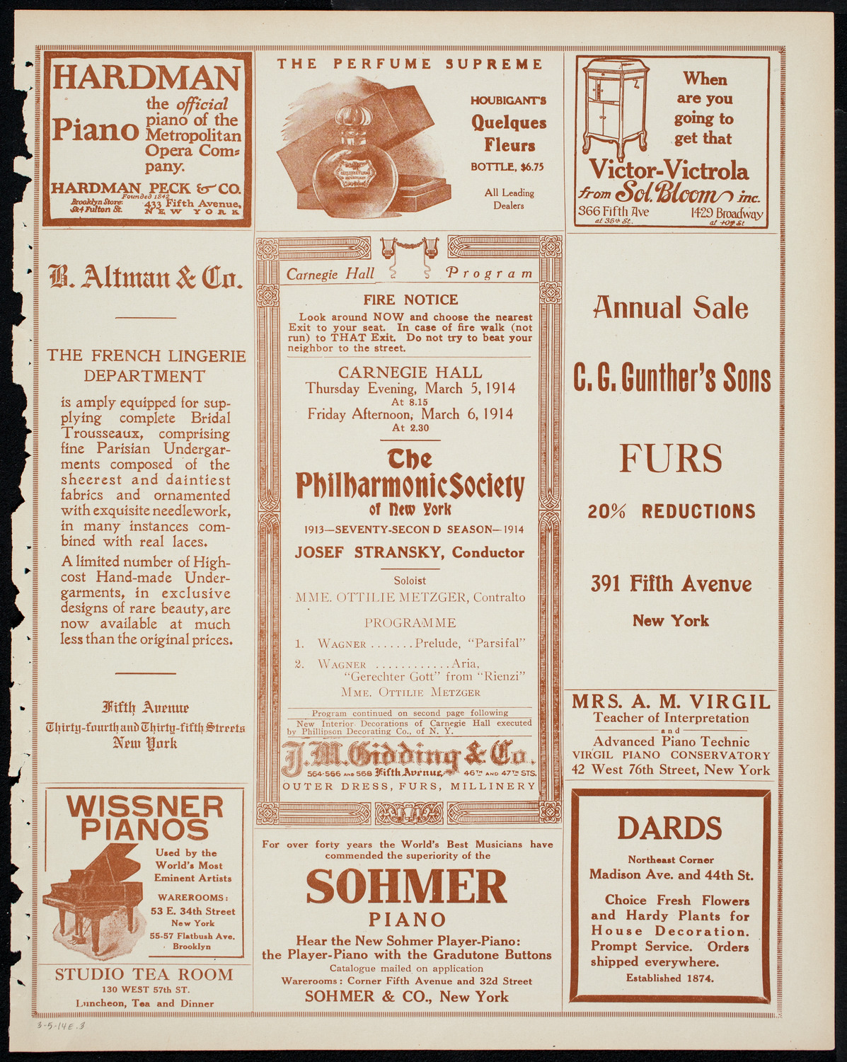 New York Philharmonic, March 5, 1914, program page 5