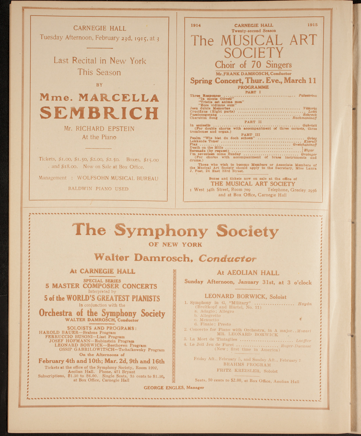 New York Philharmonic, January 29, 1915, program page 8