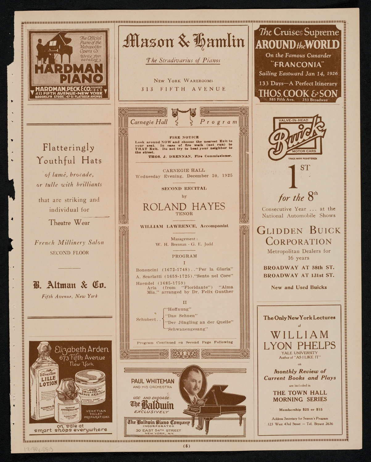 Roland Hayes, Tenor, December 30, 1925, program page 5