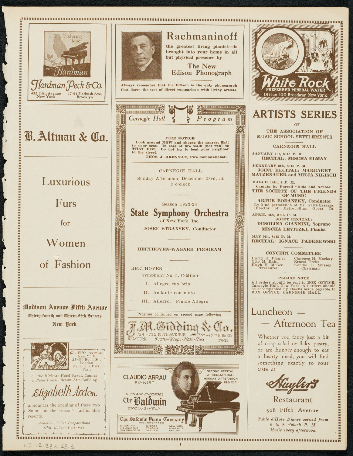State Symphony Orchestra of New York, December 23, 1923, program page 5