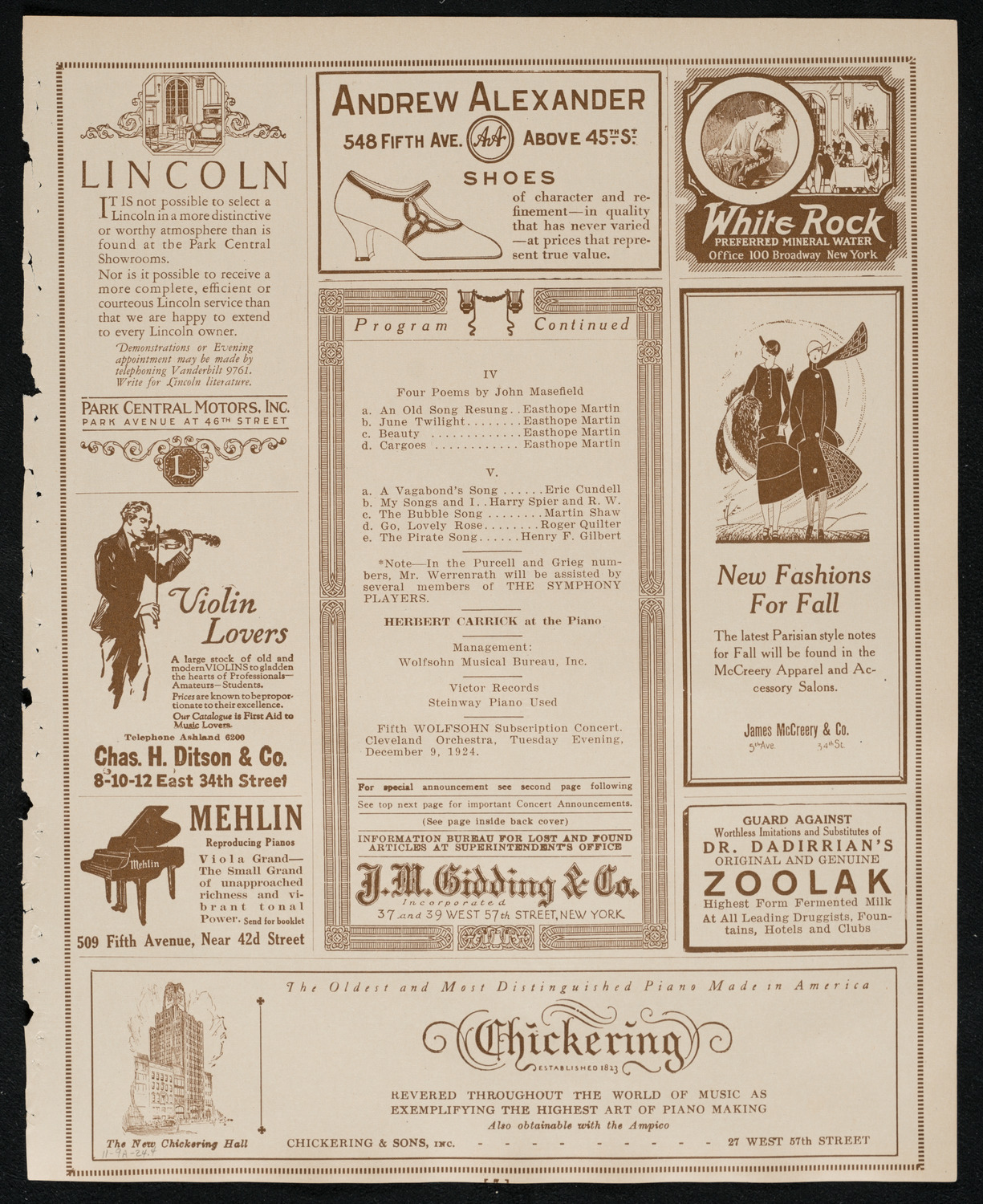 Reinald Werrenrath, Baritone, November 9, 1924, program page 7