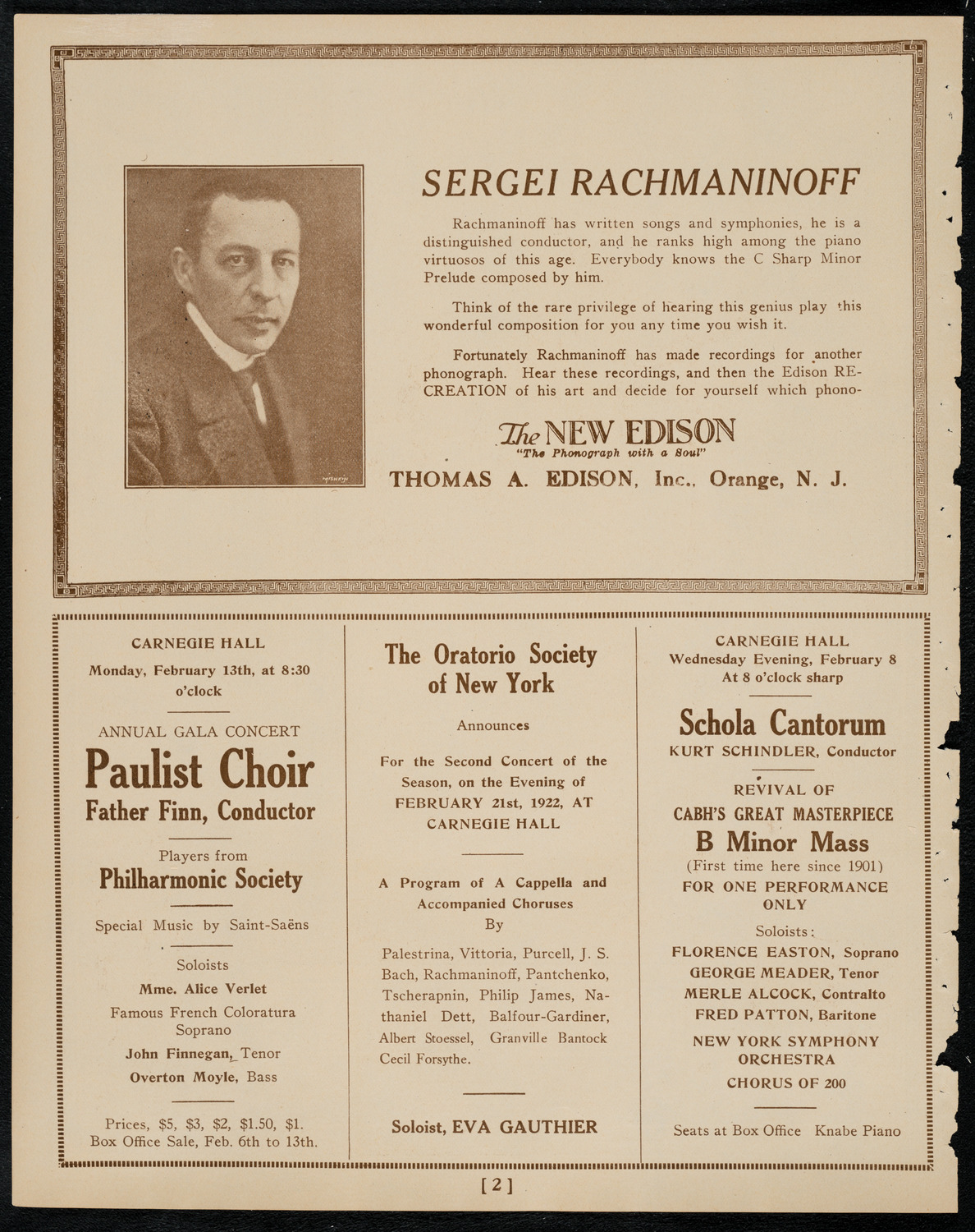 Philadelphia Orchestra, February 7, 1922, program page 2