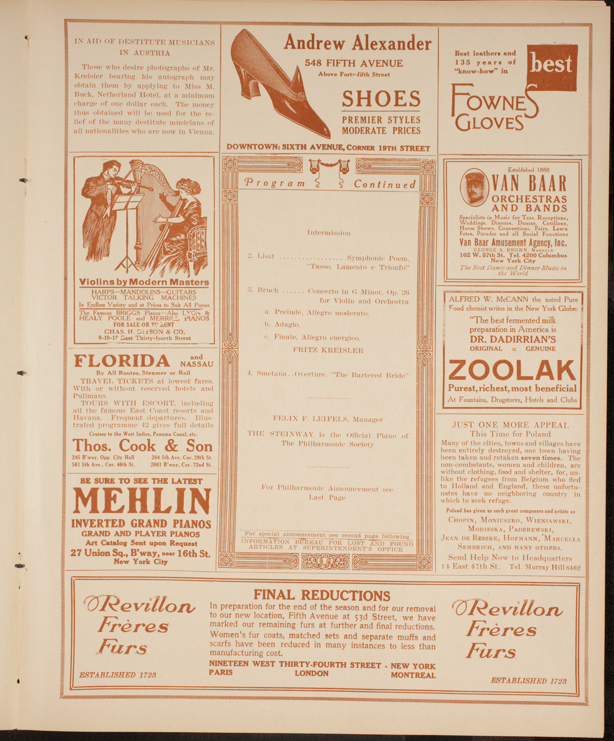 New York Philharmonic, February 21, 1915, program page 7