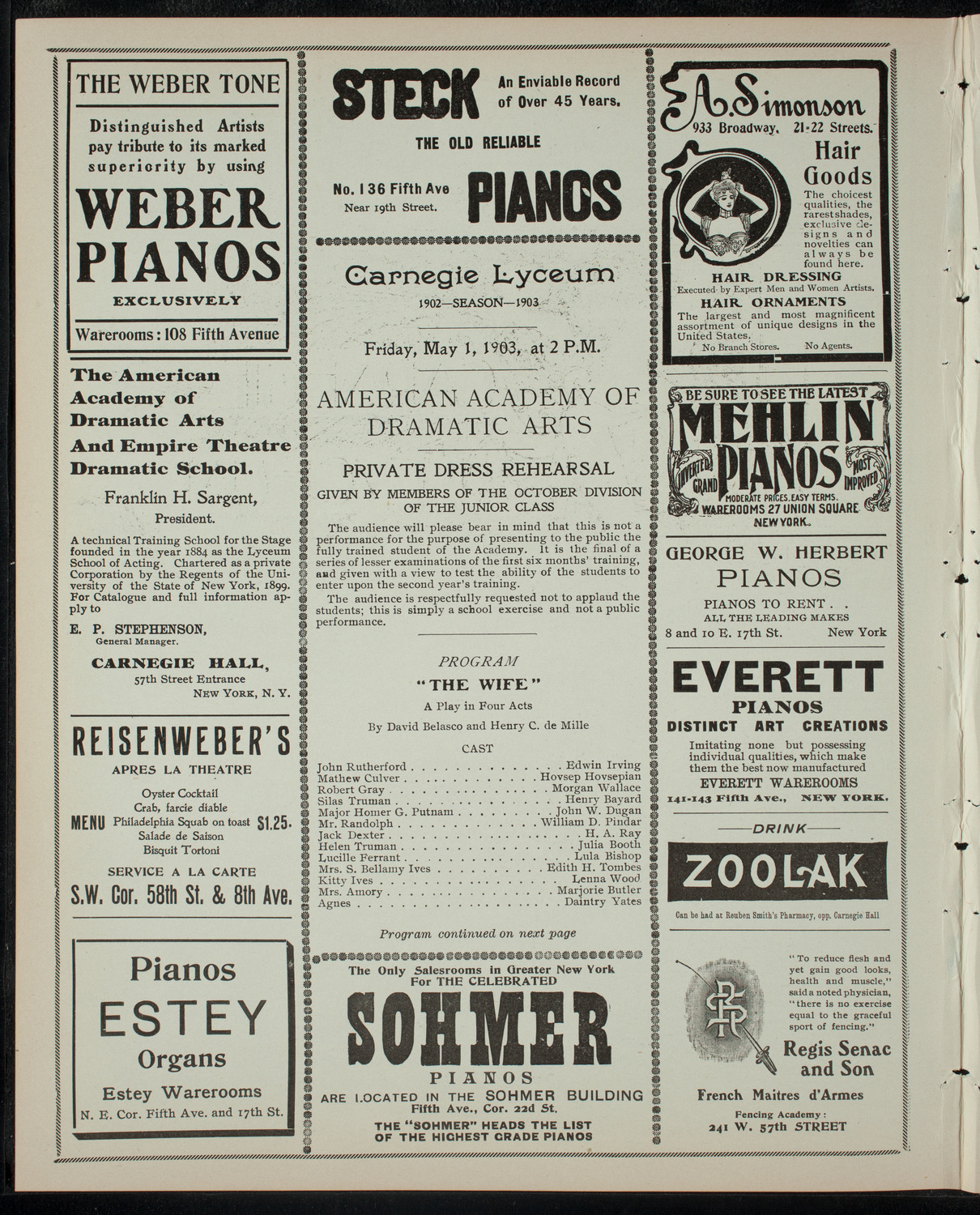 American Academy of Dramatic Arts, May 1, 1903, program page 2