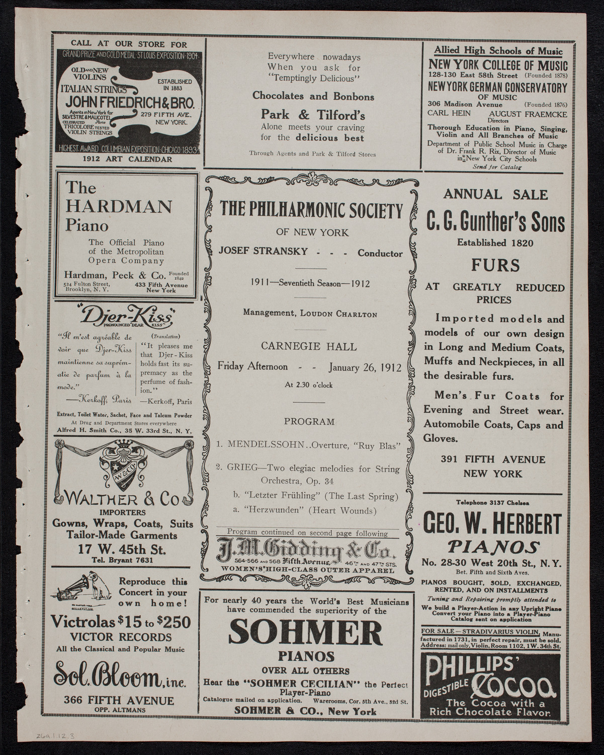 New York Philharmonic, January 26, 1912, program page 5